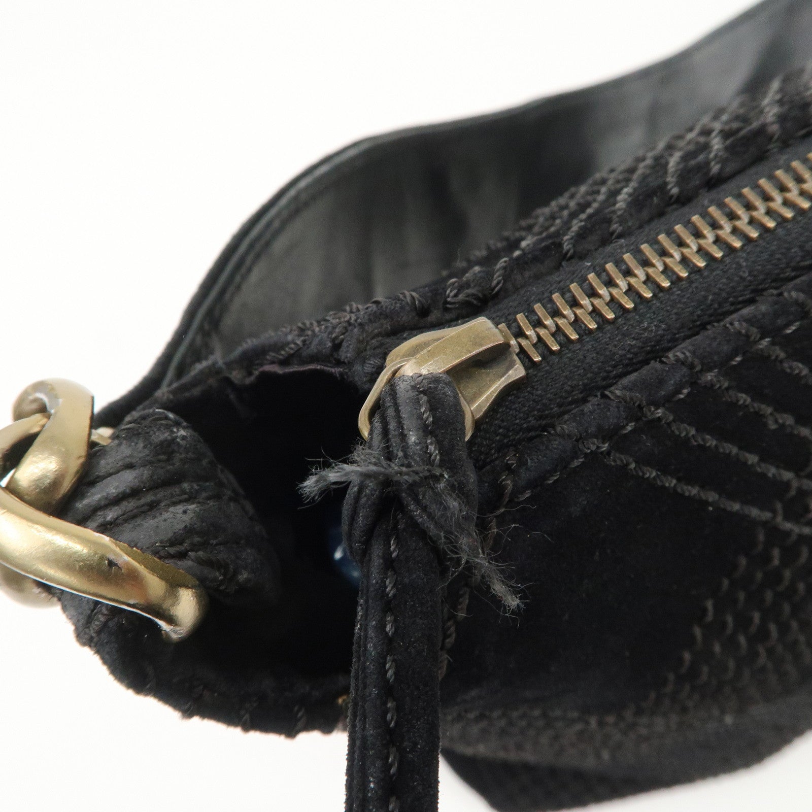 CHANEL Suede Shoulder Bag Hand Bag Tassel Black Used