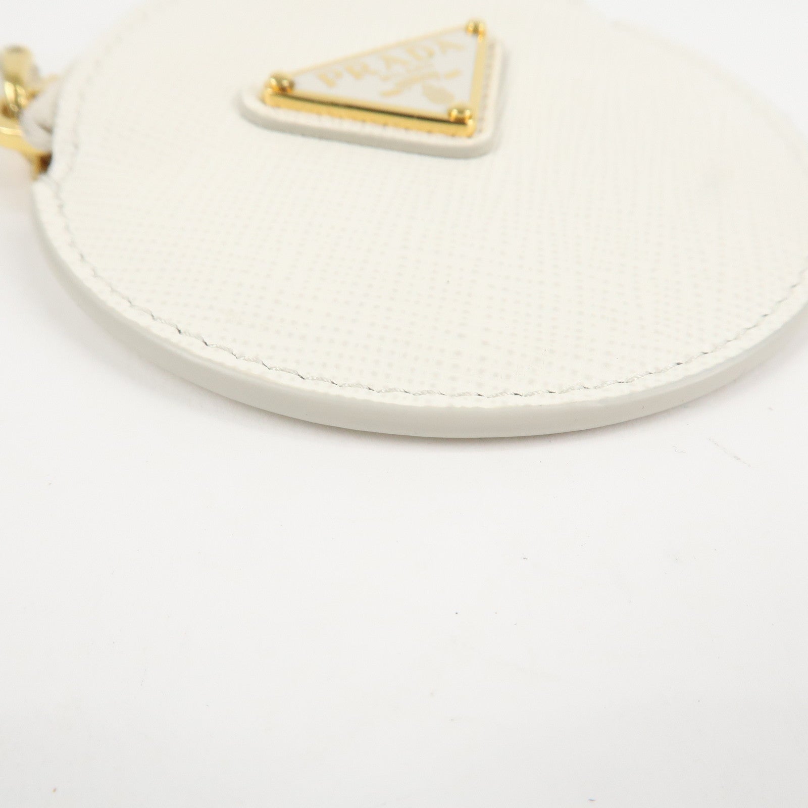 PRADA Triangle Logo Saffiano Leather Coin Case White 1MM006 Used