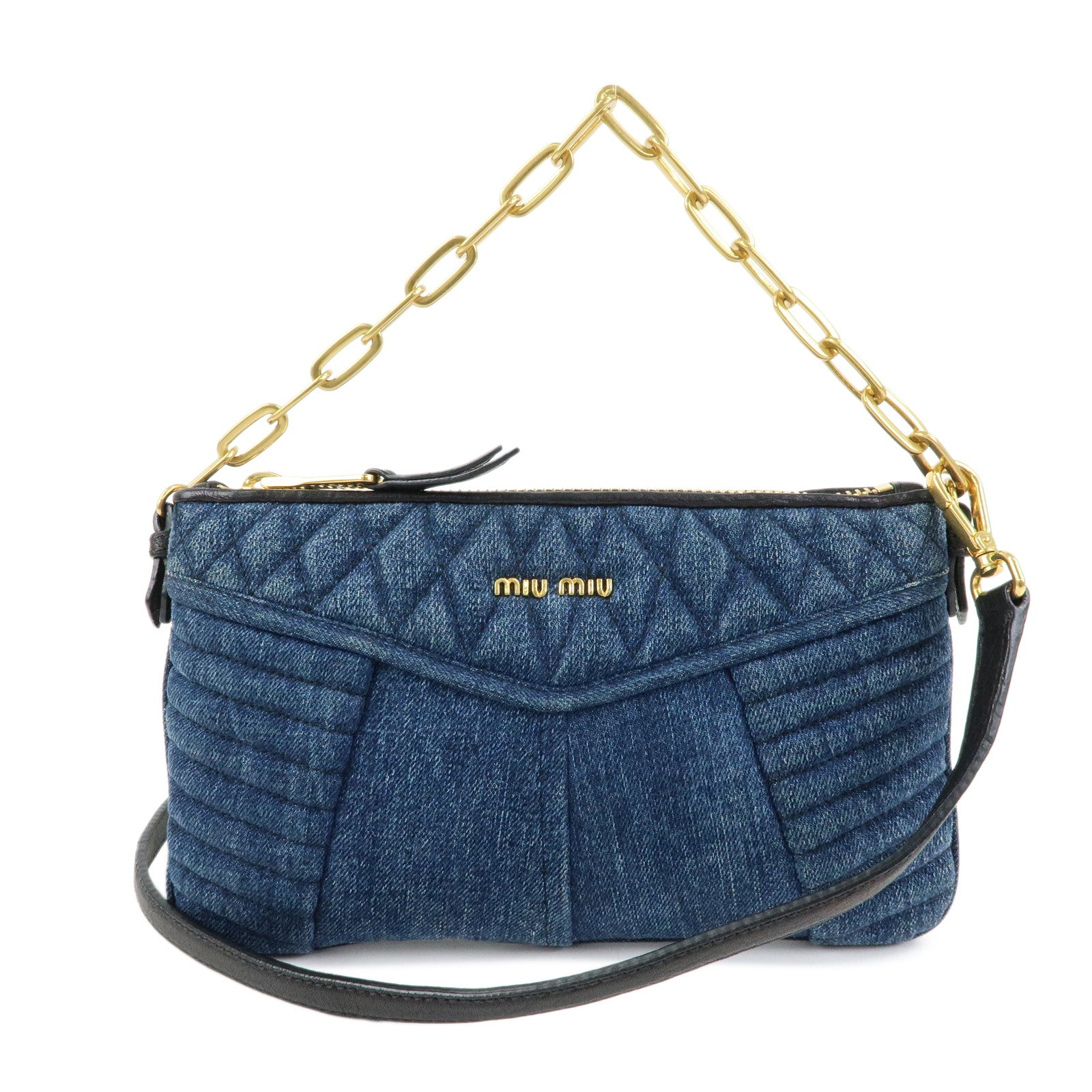 MIU MIU Denim Leather Chain Biker 2Way Bag Hand Bag Shoulder Bag RP0374