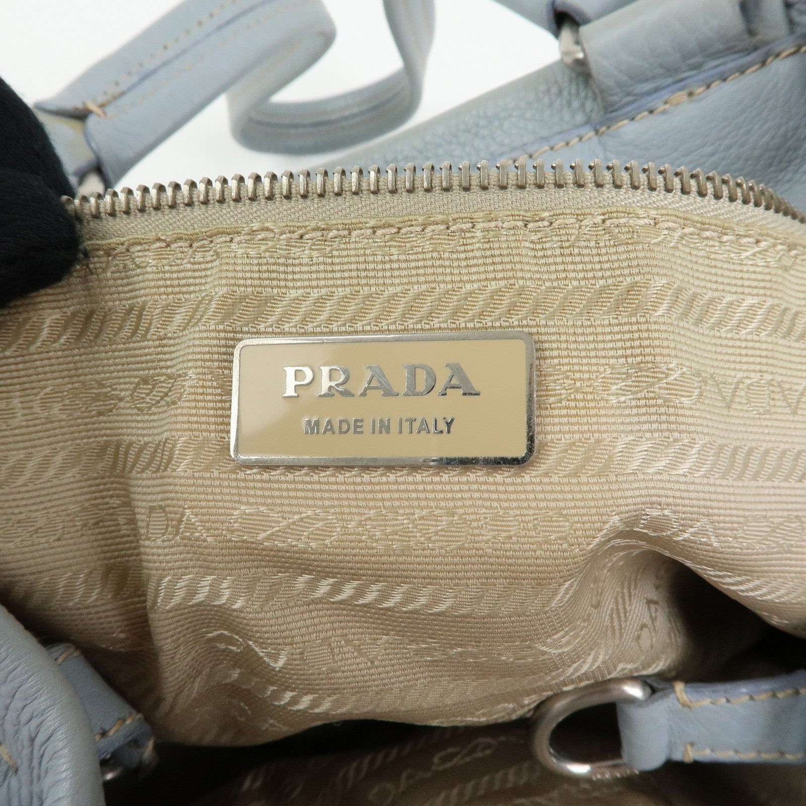 PRADA Vitello Daino Leather Tote Bag Hand Bag Light Blue BR2252