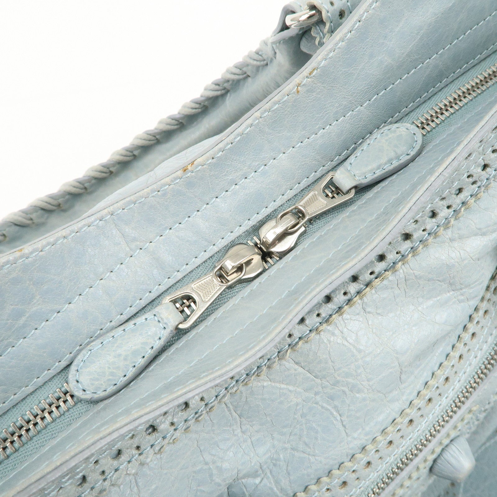 BALENCIAGA Giant City Leather 2Way Shoulder Bag Light Blue 258044