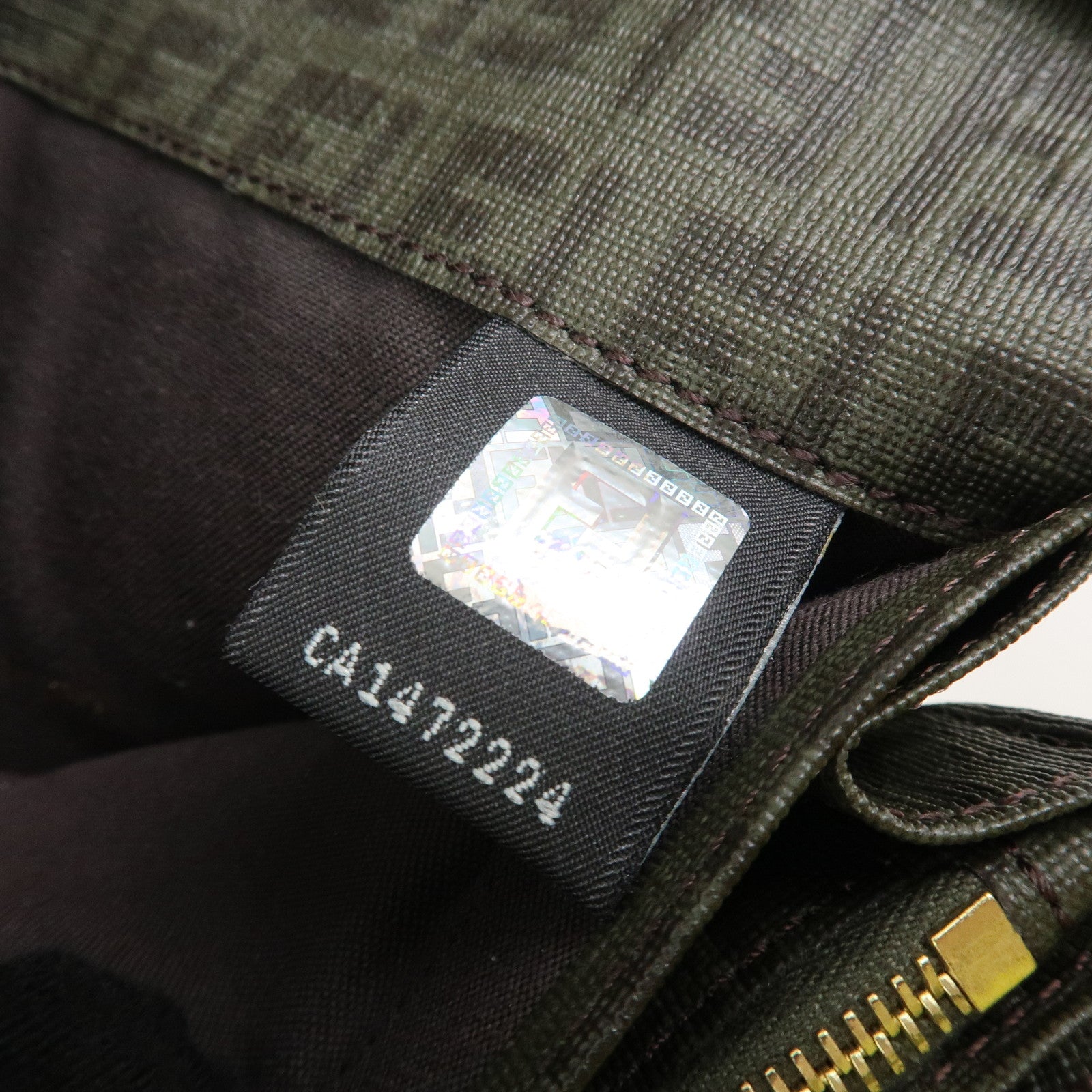 FENDI Zucchino PVC Flap Bi-Fold Long Wallet Black Moss Green 8M0235 Used