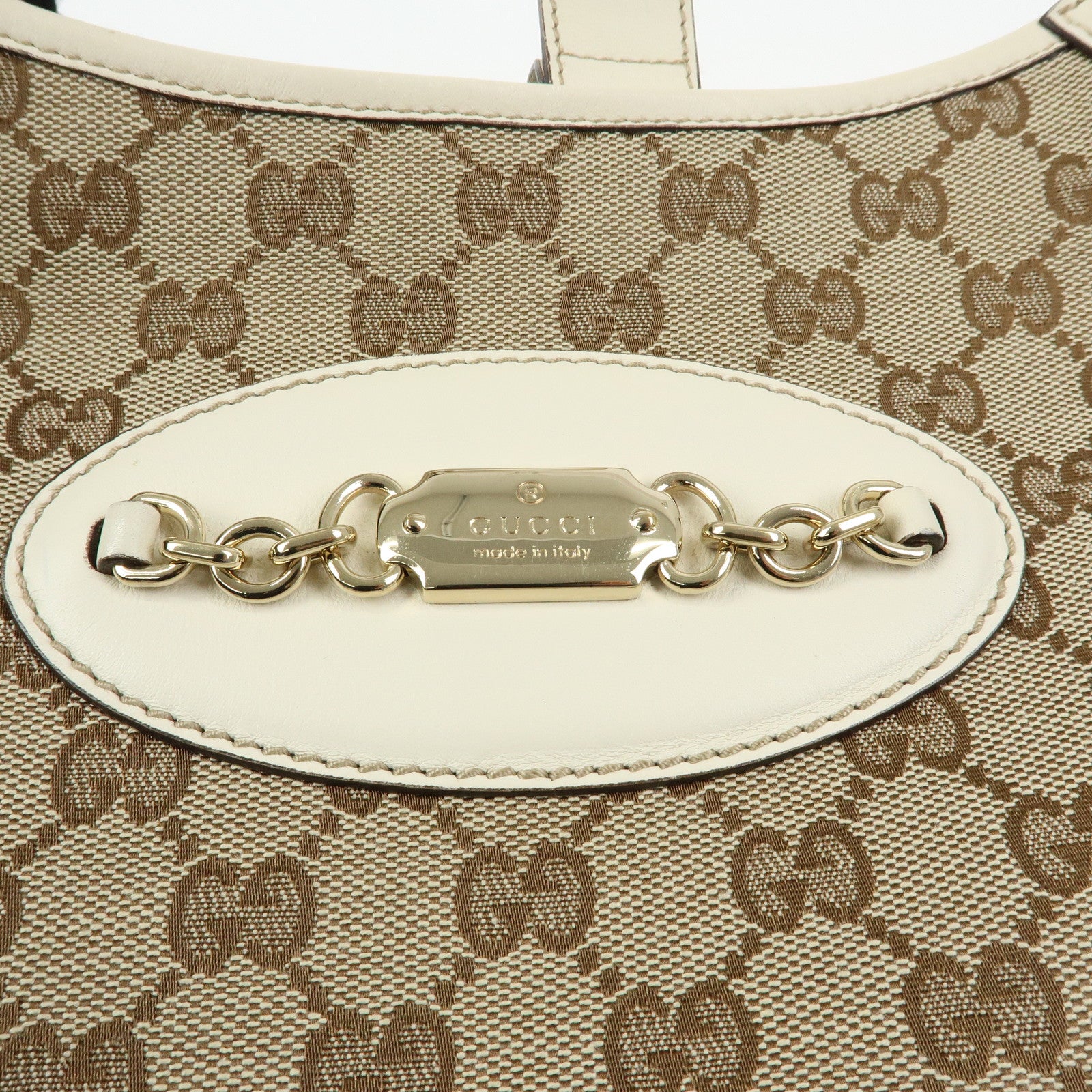GUCCI GG Monogram Canvas Leather Shoulder Bag Beige White 145778