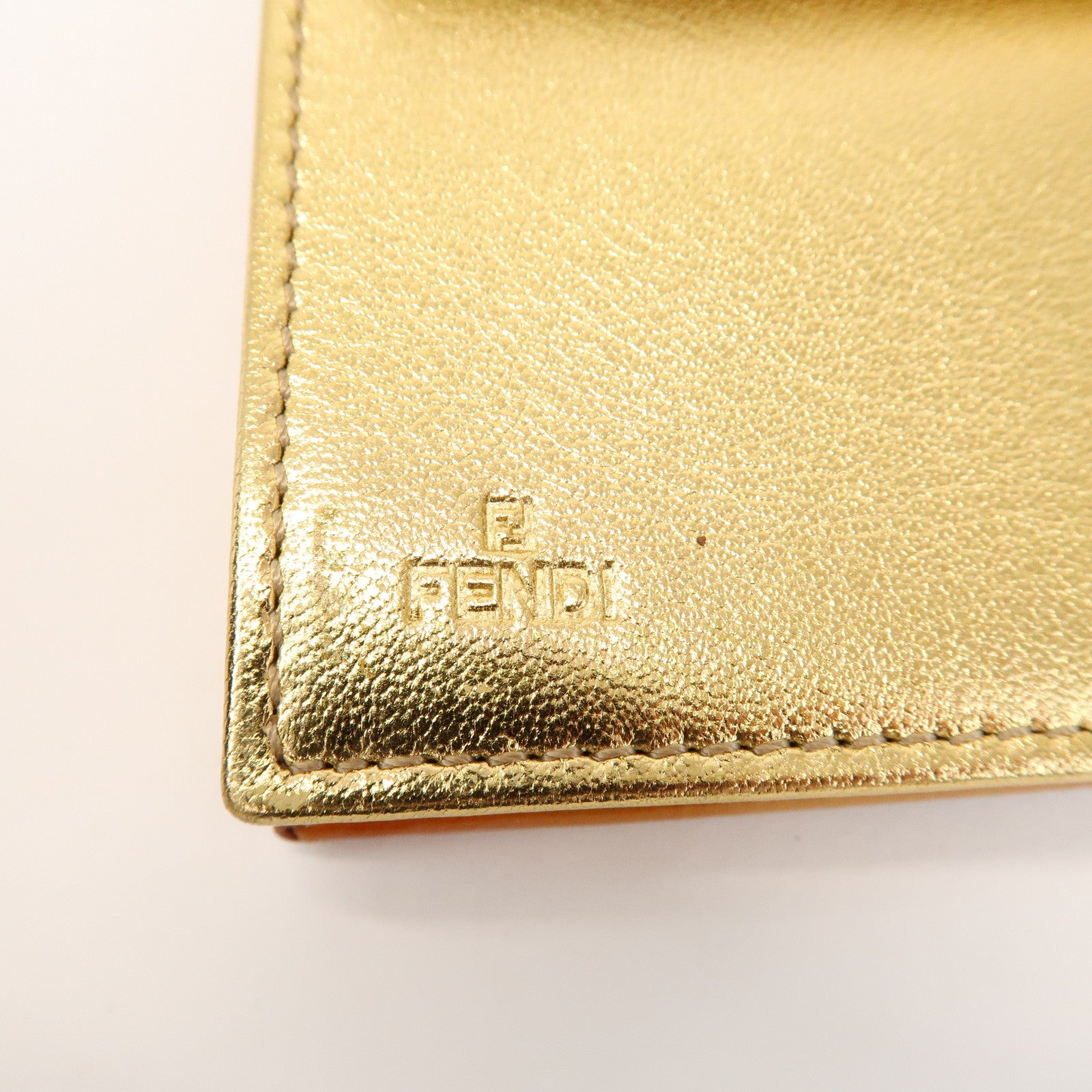 FENDI Zucchino Canvas Leather Chain Long Wallet Brown Gold 8M0219