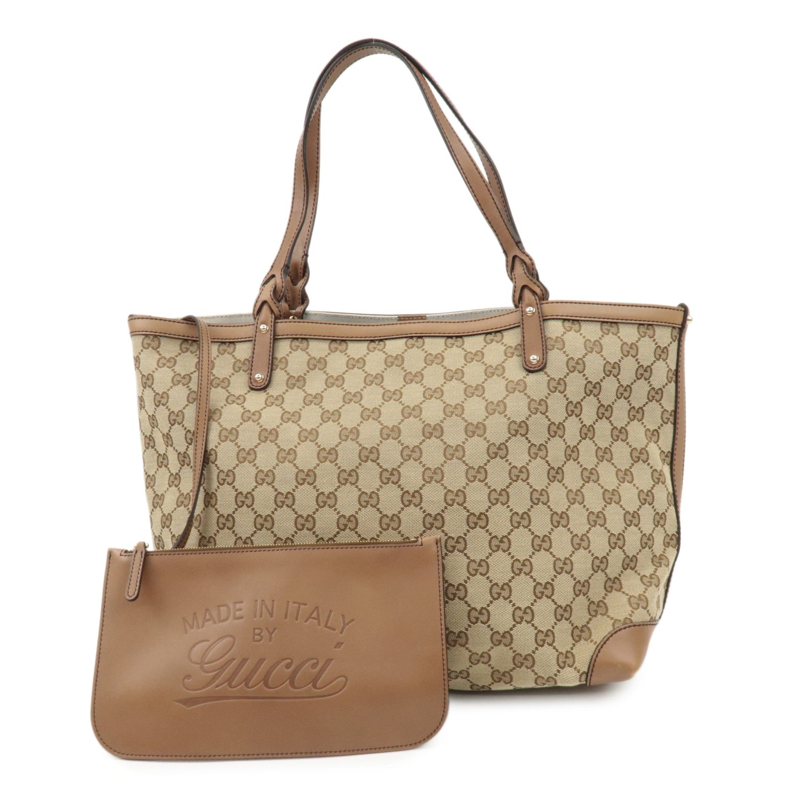 GUCCI GG Canvas Leather Tote Bag Beige Brown 247209 Used