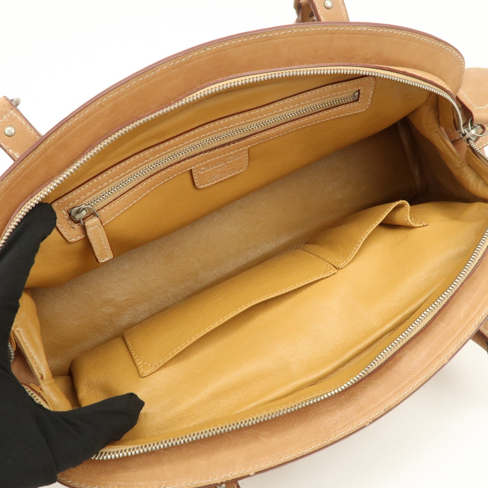 Christian Dior Logo Leather Shoulder Bag Hand Bag Brown