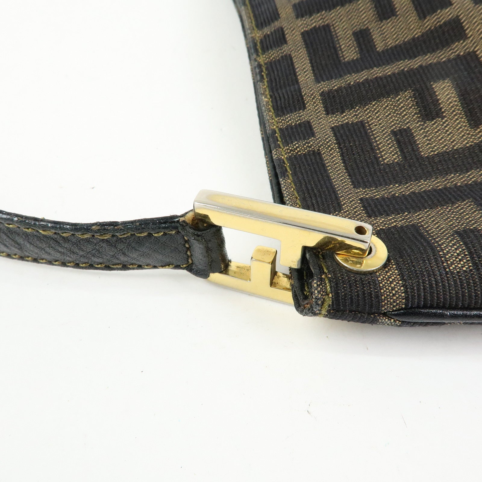 FENDI Zucca Canvas Leather Shoulder Bag Hand Bag Black Brown