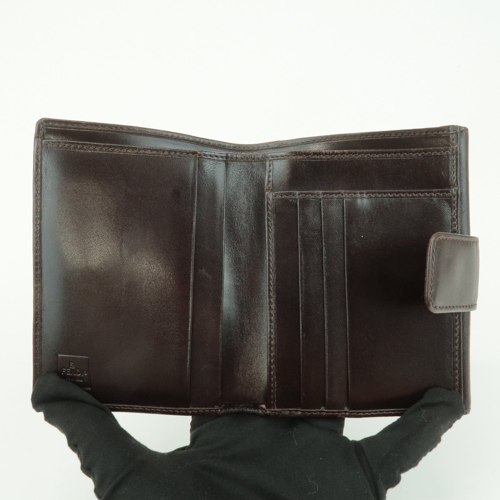 FENDI Zucca Leather Canvas Double Hook Bi-fold Wallet Brown 30795 Used