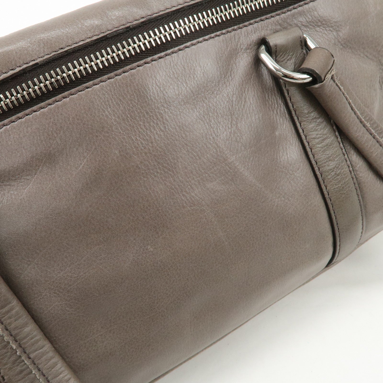 PRADA Triangle Logo Leather Shoulder Bag Gray BR3274