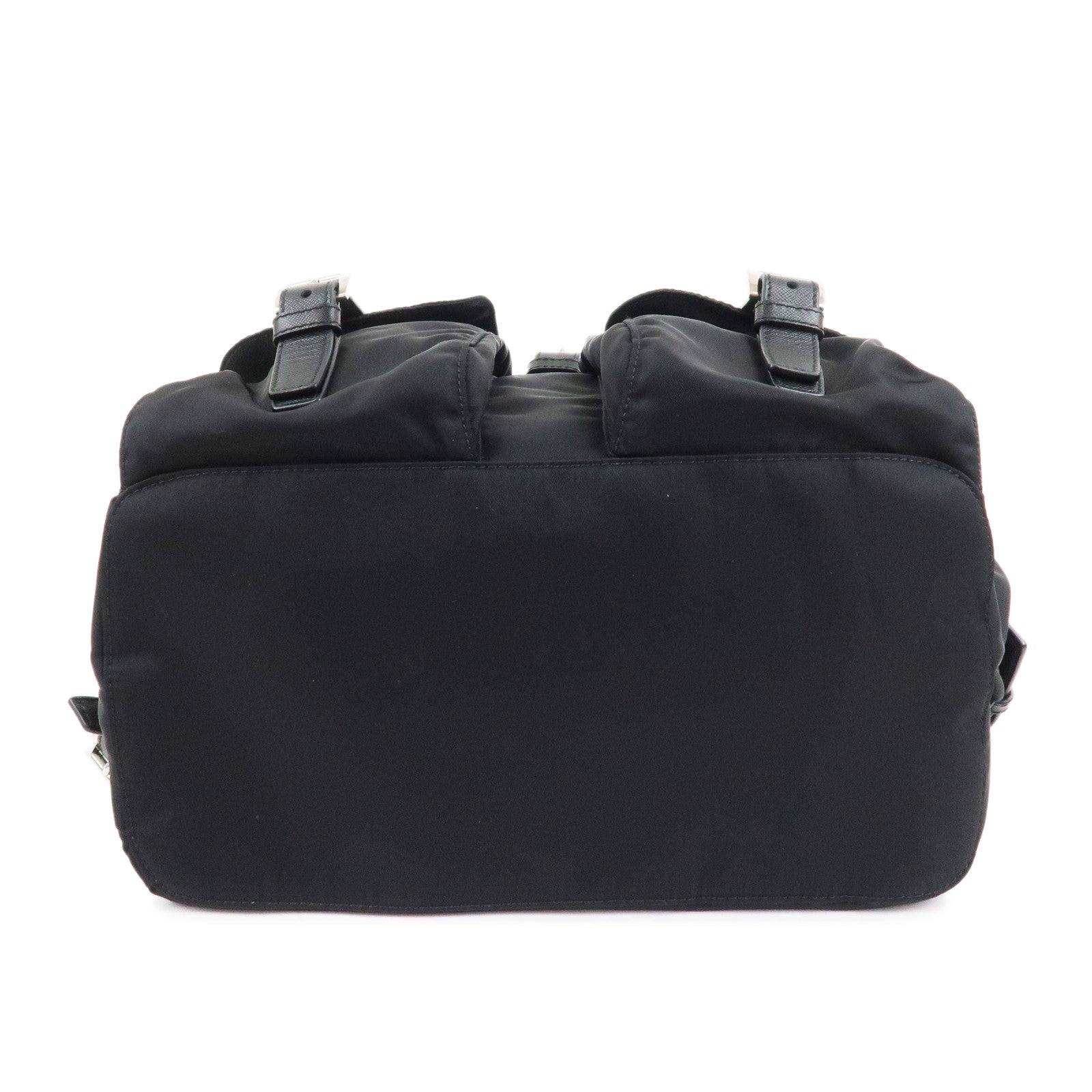 PRADA Triangle Logo Leather Nylon Backpack Rucksack Black B6677
