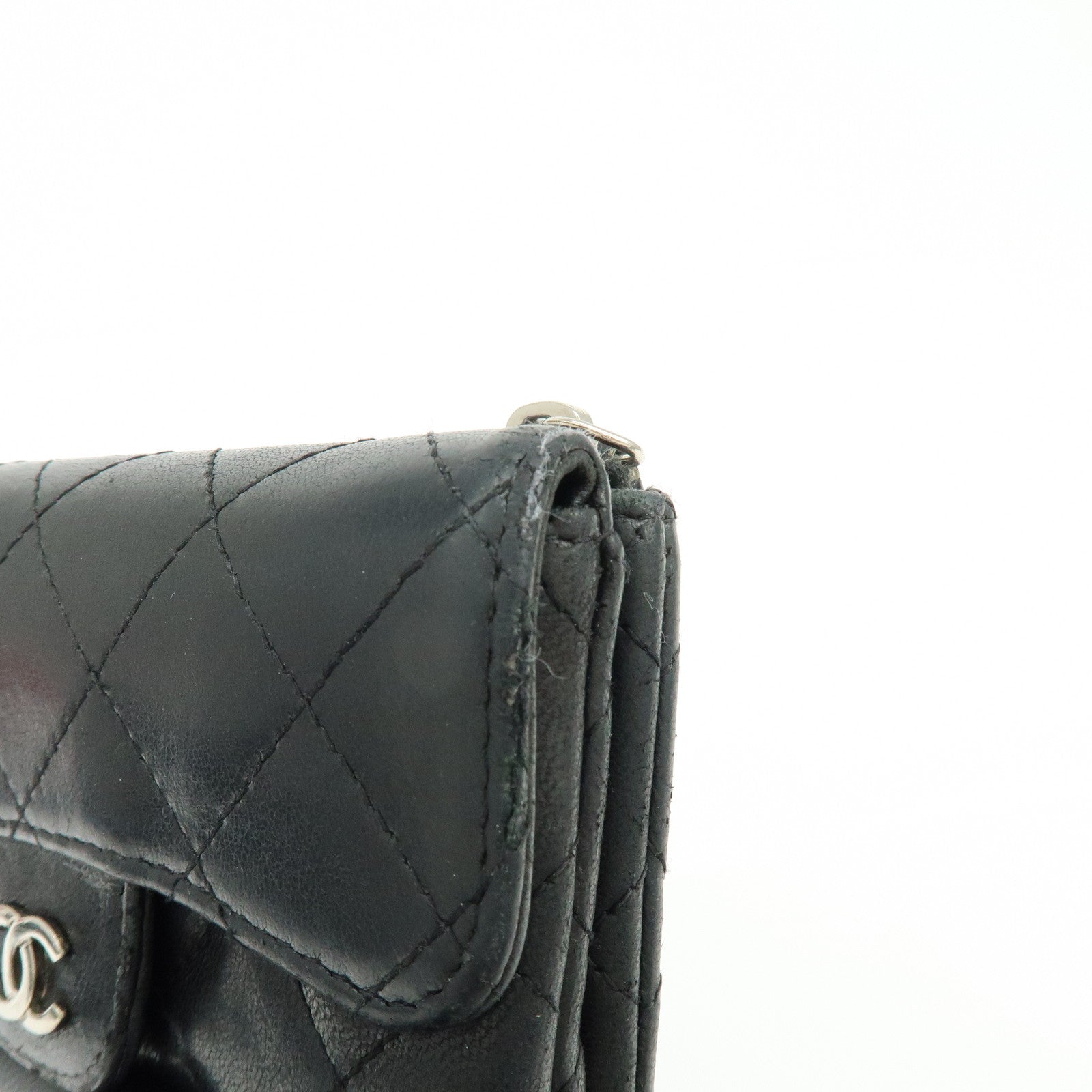 CHANEL Matelasse Lamb Skin Card Case Coin Case Black AP0214