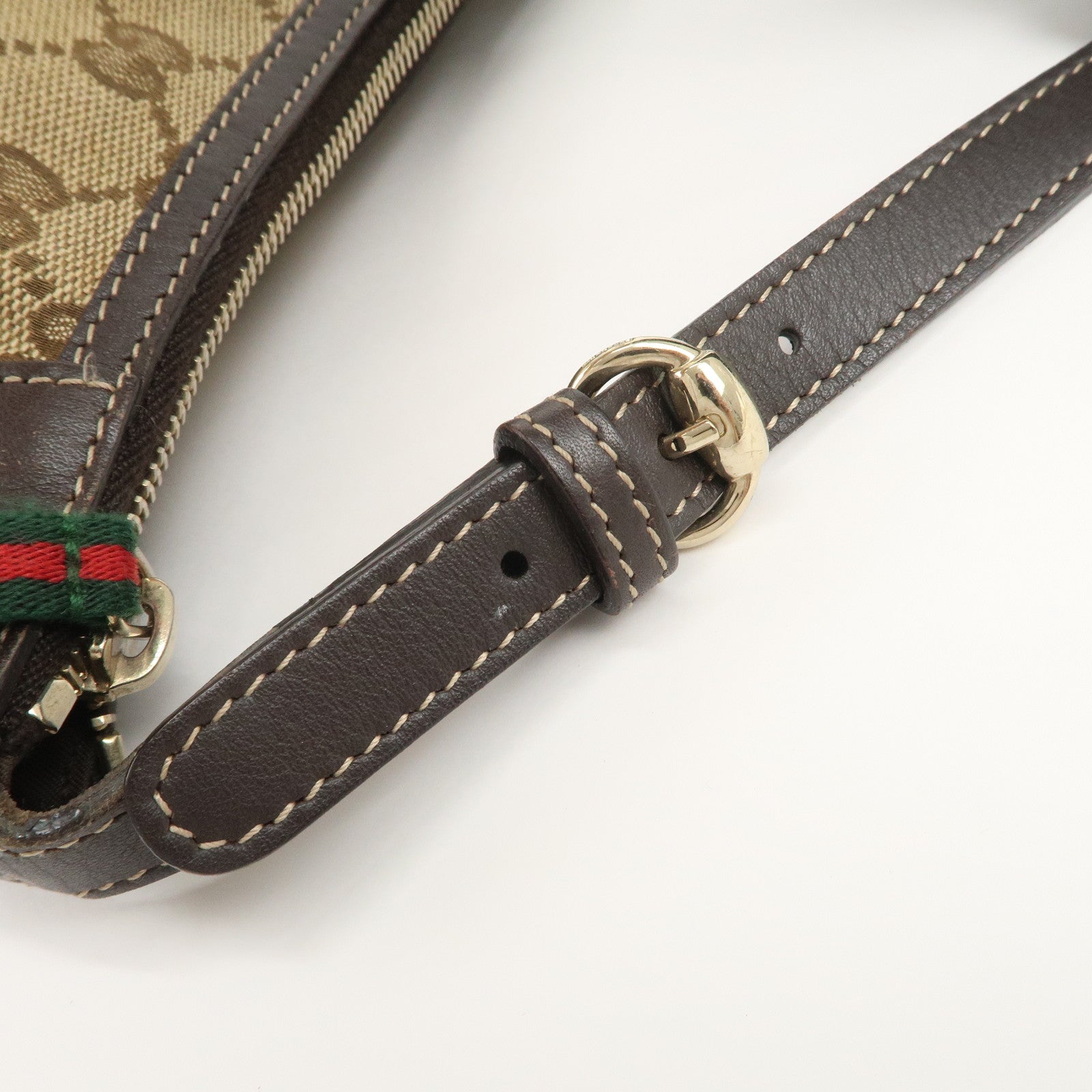 GUCCI Sherry Leather Accessory Poach Hand Bag Brown 224093