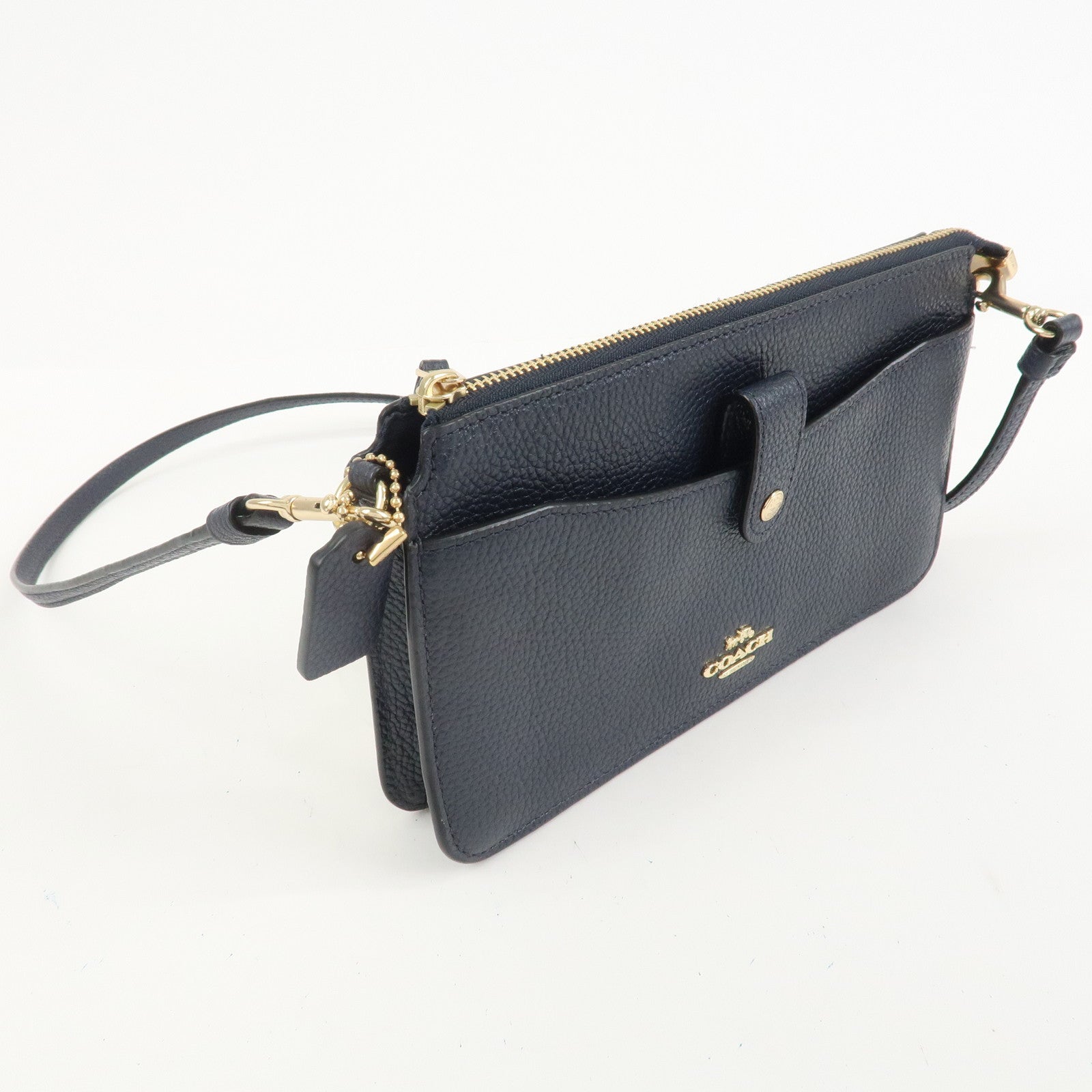 COACH Logo Leather Shoulder Bag Crossbody Bag Navy