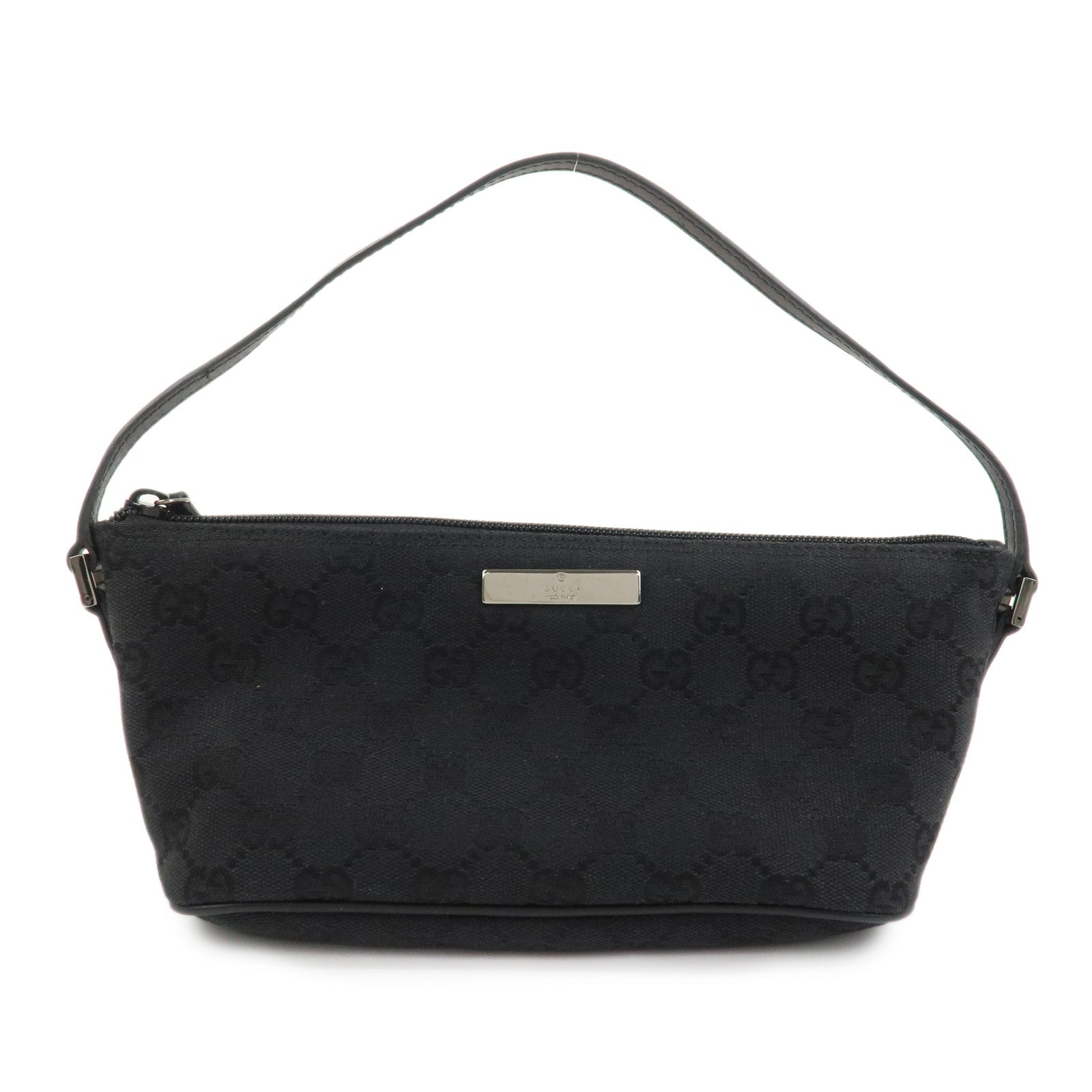 GUCCI Boat Bag GG Canvas Leather Hand Bag Black 07198