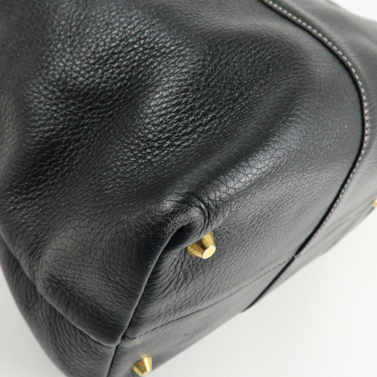 Christian Dior Leather CD Logo Drawstring Shoulder Bag Black Used