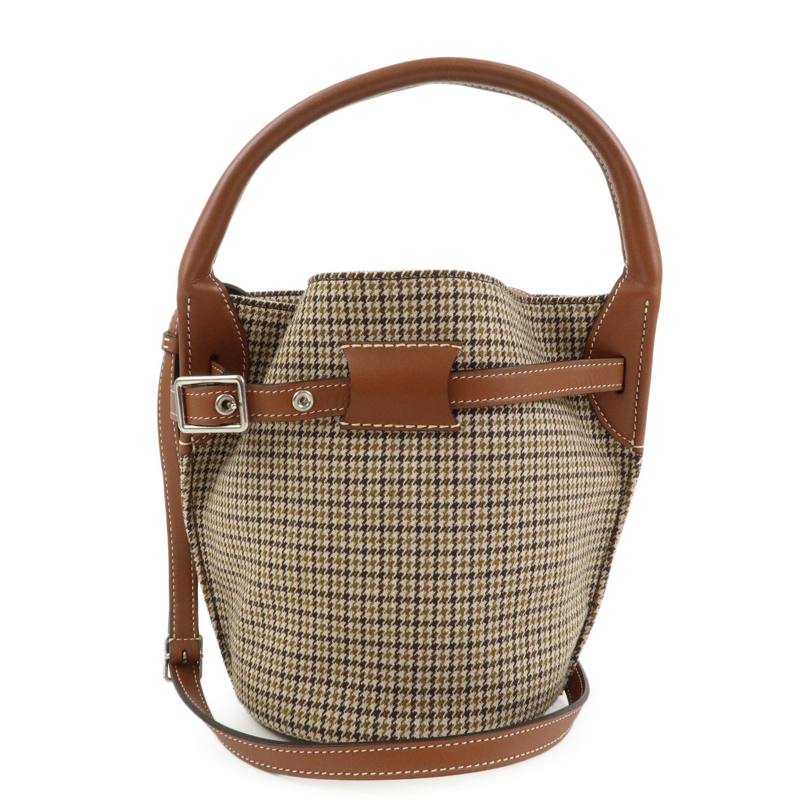 CELINE Big Bag Canvas Wool Leather 2WAY Hand Bag Nano Bucket Brown