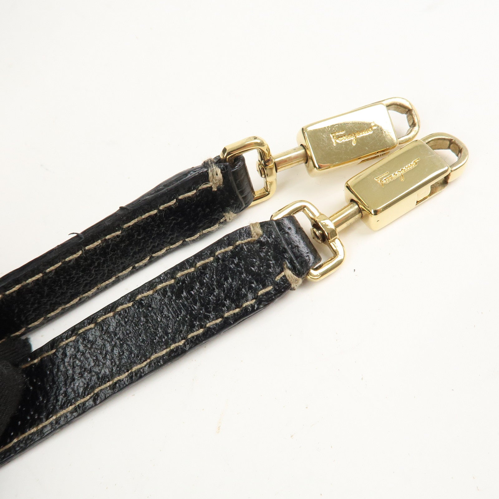 Ferragamo Gancini Leather 2 Way Bag Hand Bag Shoulder Bag Black