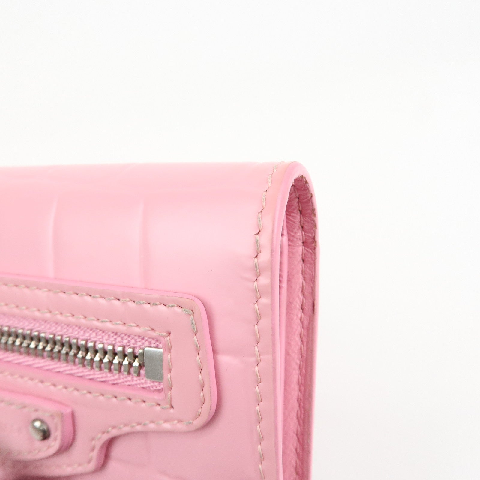 BALENCIAGA Leather Neo Classic Mini Wallet Pink Silver HDW 640111 Used