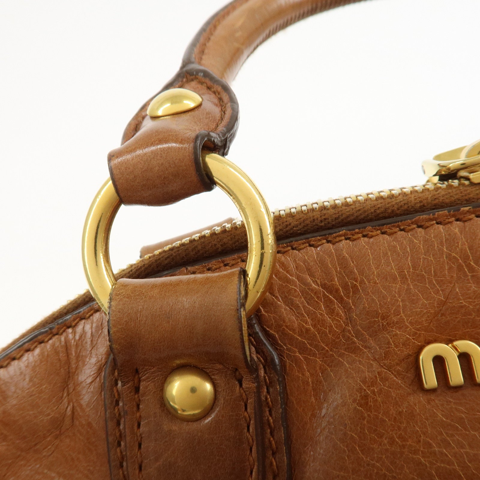 MIU MIU Side Ribbon Leather 2Way Bag Hand Bag Shoulder Bag Brown
