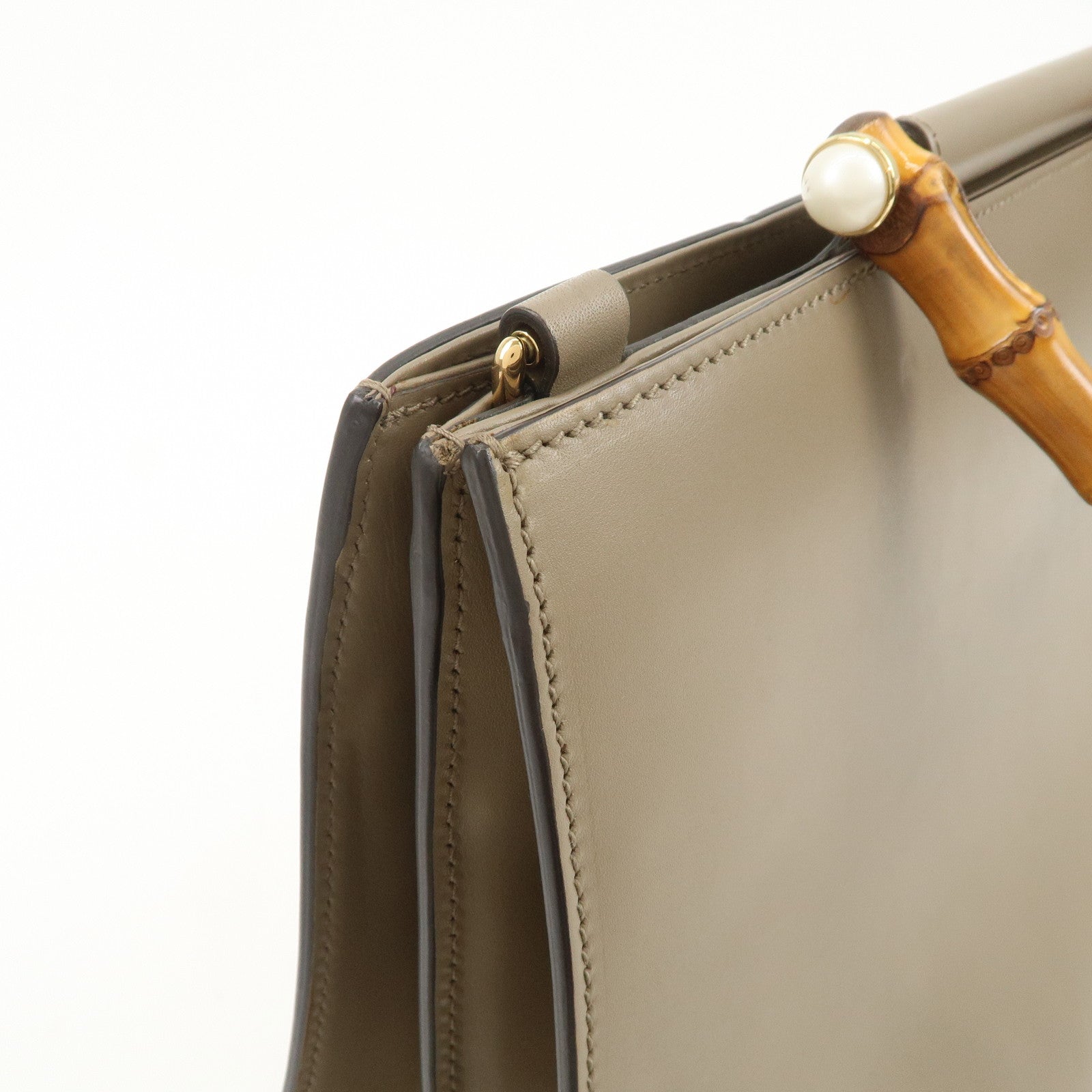 GUCCI Bamboo Nymphaea Leather 2Way Hand Shoulder Bag Gray 453764