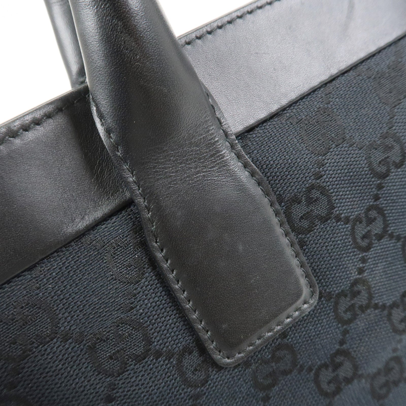 GUCCI GG Monogram Canvas Leather Tote Bag Hand Bag Black 002.1119