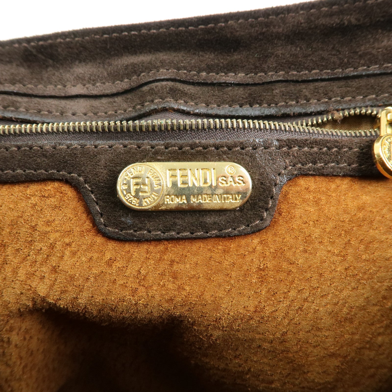 FENDI Zucca Suede Flap Shoulder Bag Crossbody Bag Brown