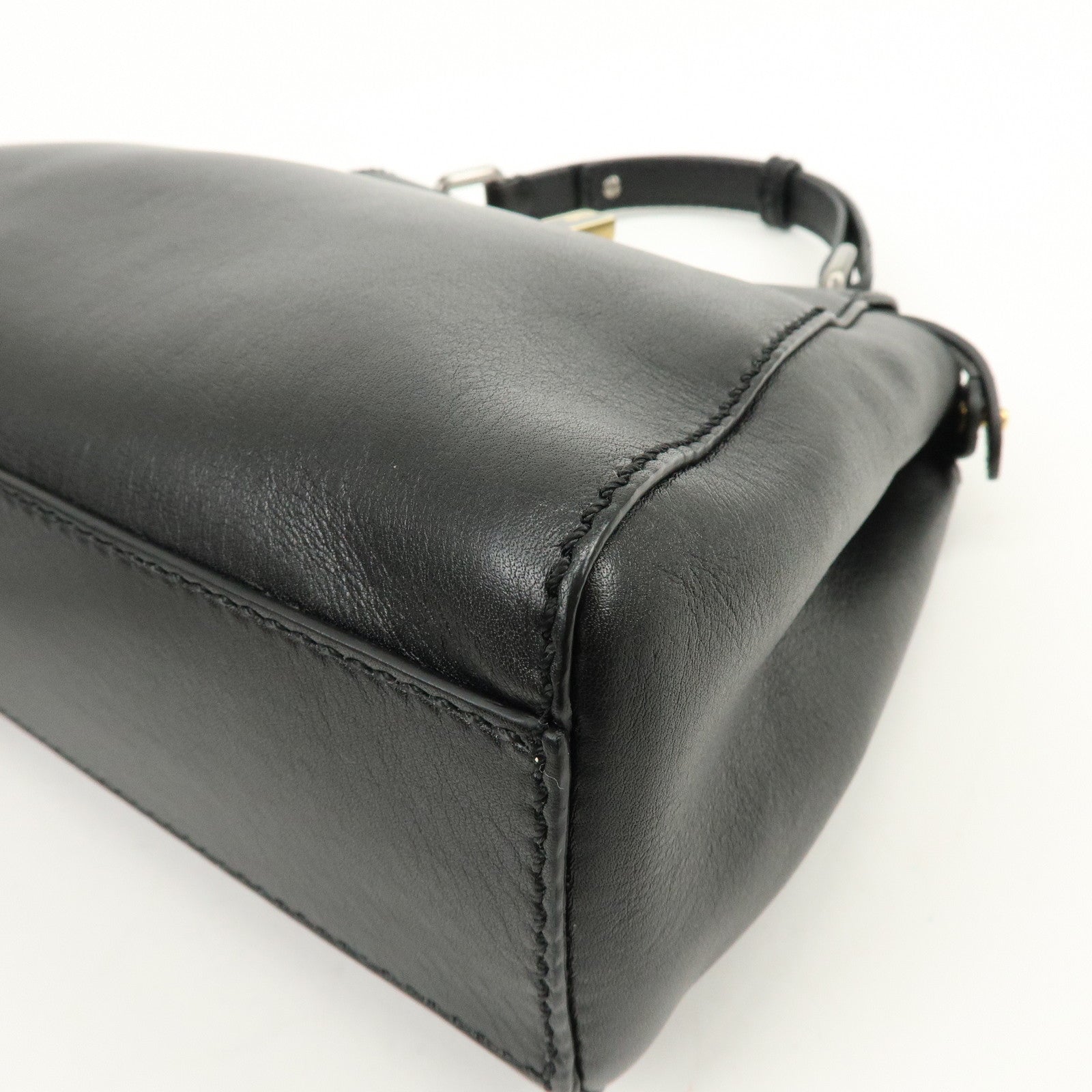 FENDI Peekaboo Leather 2Way Bag Hand Bag Shoulder Bag Black 8BN227