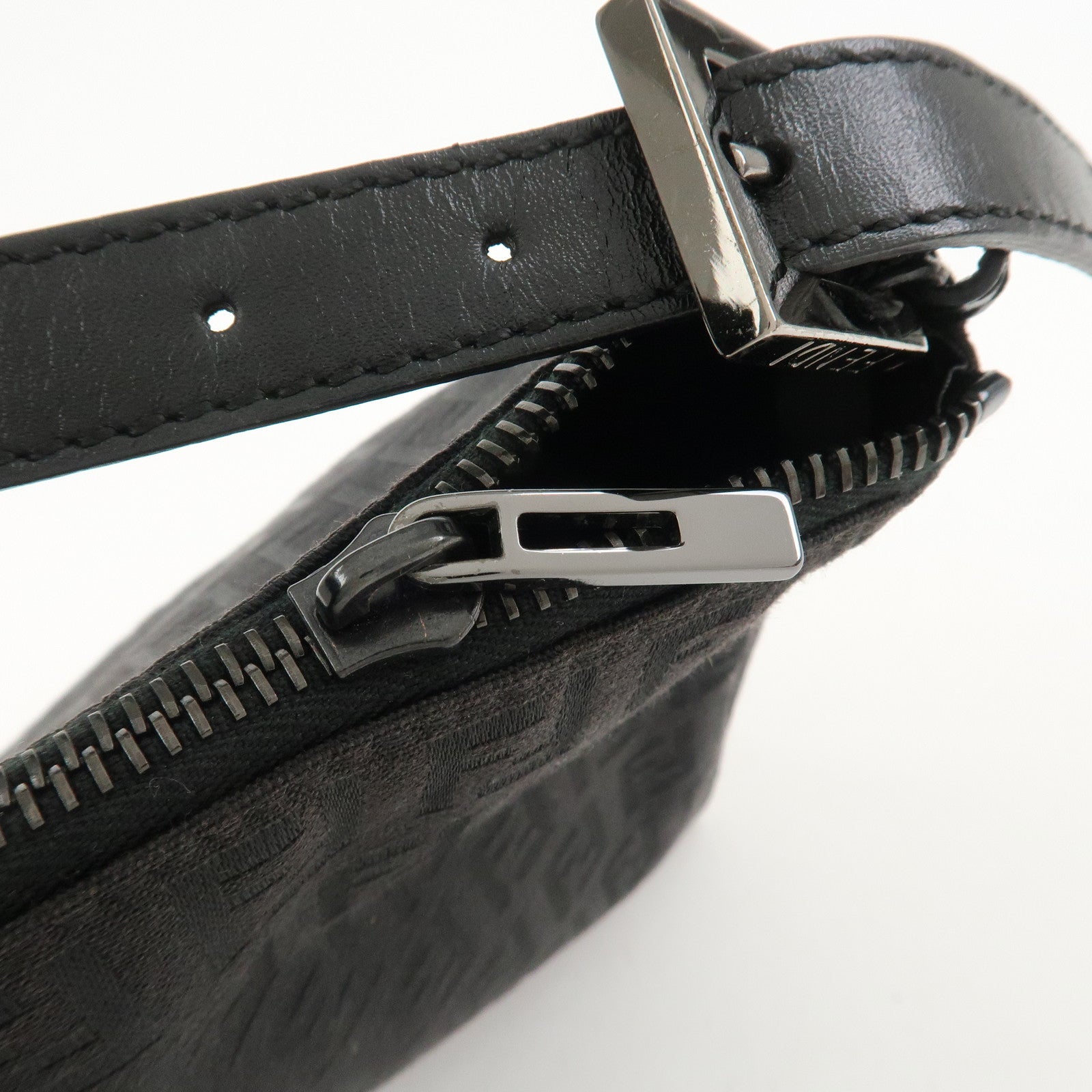 FENDI Zucchino Canvas Leather Hand Bag Pouch Black 8N0005