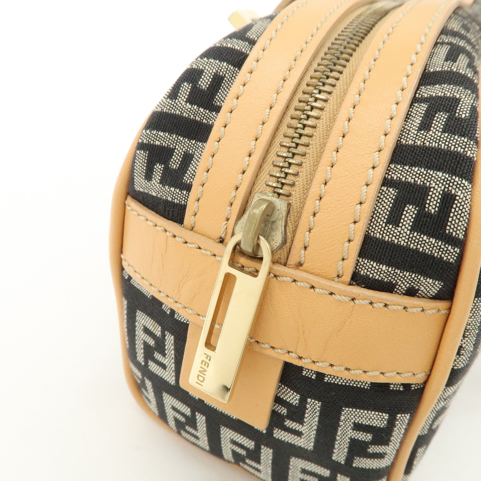 FENDI Zucchino Canvas Leather Mini Boston Bag Hand Bag Black 8BL007