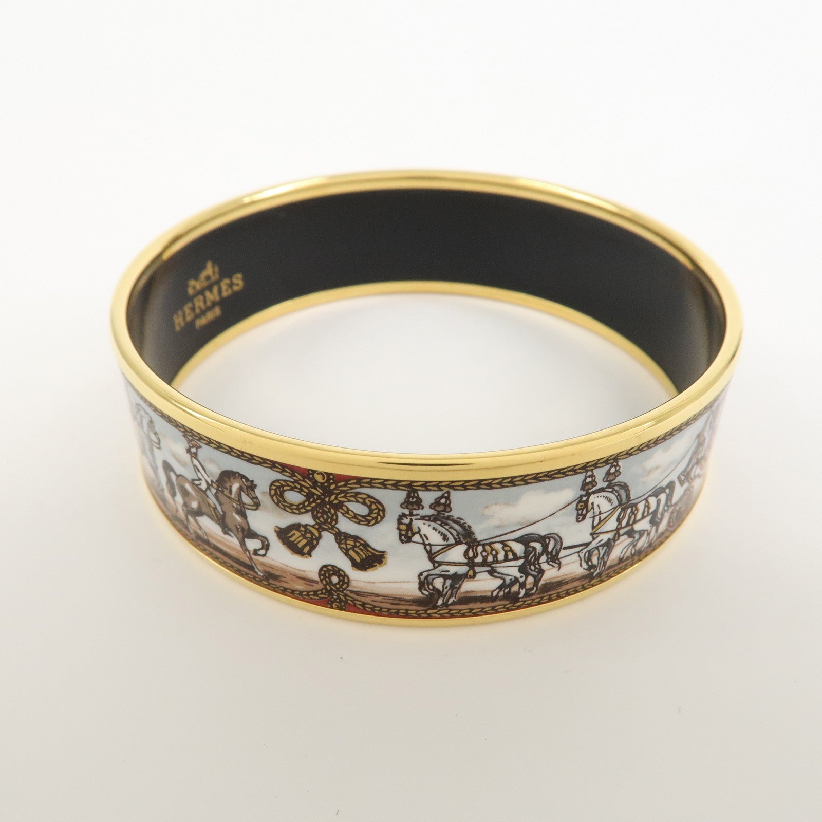 HERMES Email GM Bangle Plated Bracelet Gold Brown