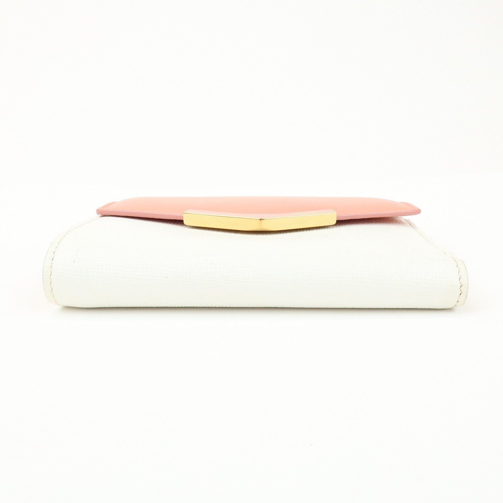 FENDI Leather Bicolor Bi-fold Compact Wallet White LightPink 8M0352