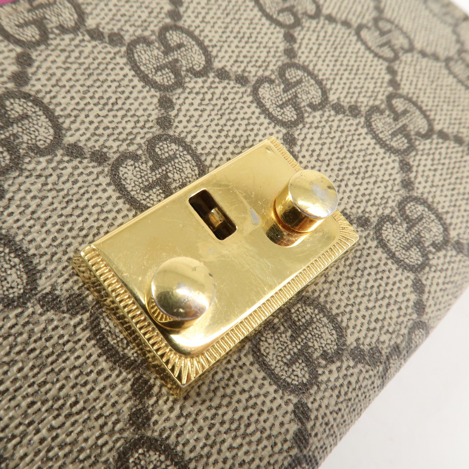 GUCCI GG Supreme Leather Canvas Padlock Chain Long Wallet 453506