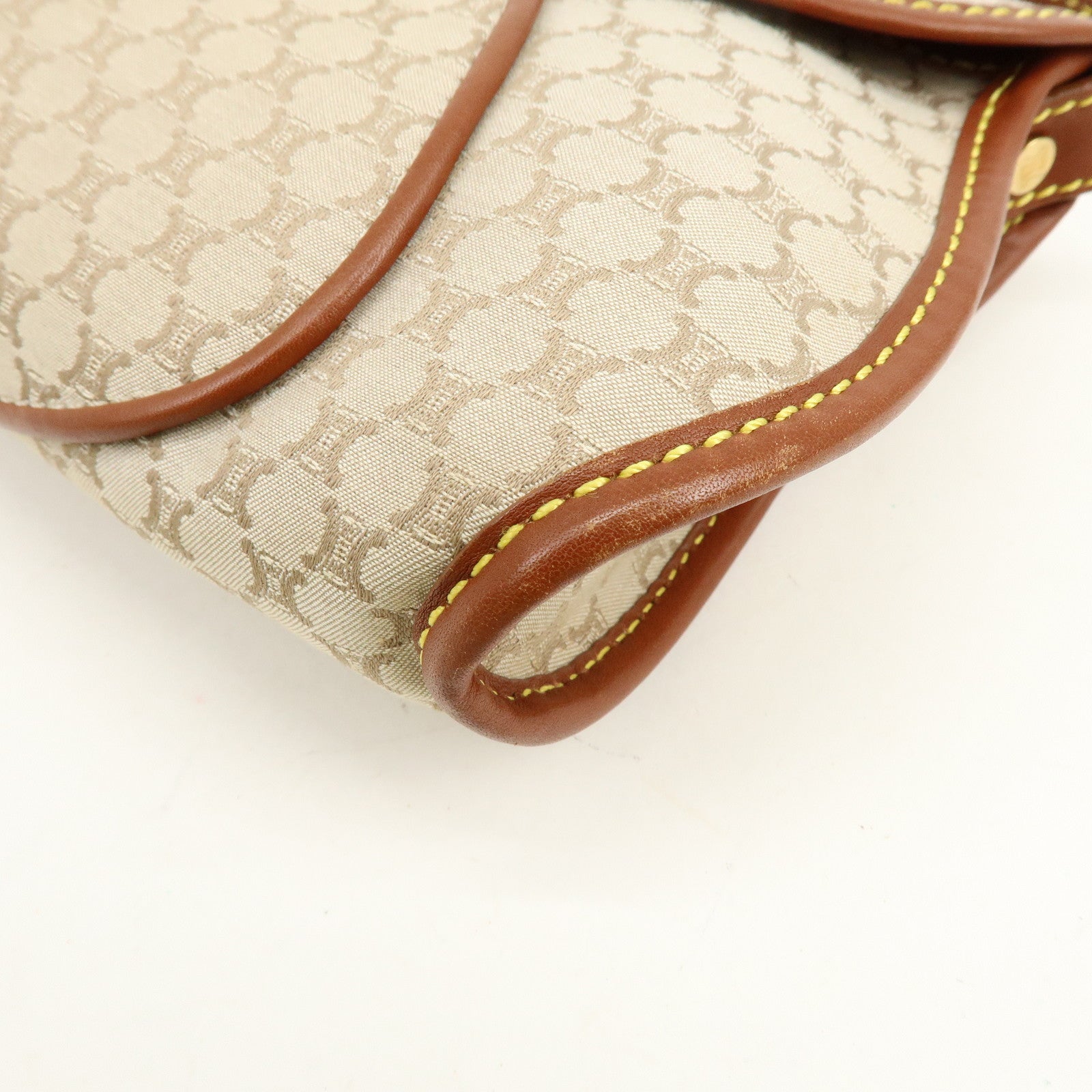 CELINE Macadam Canvas Leather Hand Bag Shoulder Bag Beige Brown