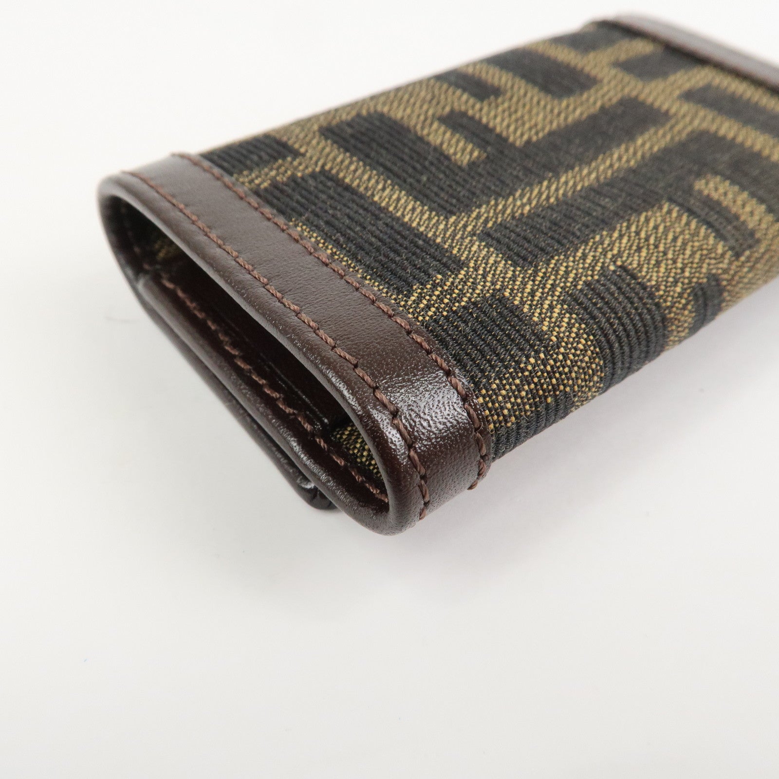 FENDI Zucca Canvas Leather 6 Ring Key Case Key Holder Brown 10163