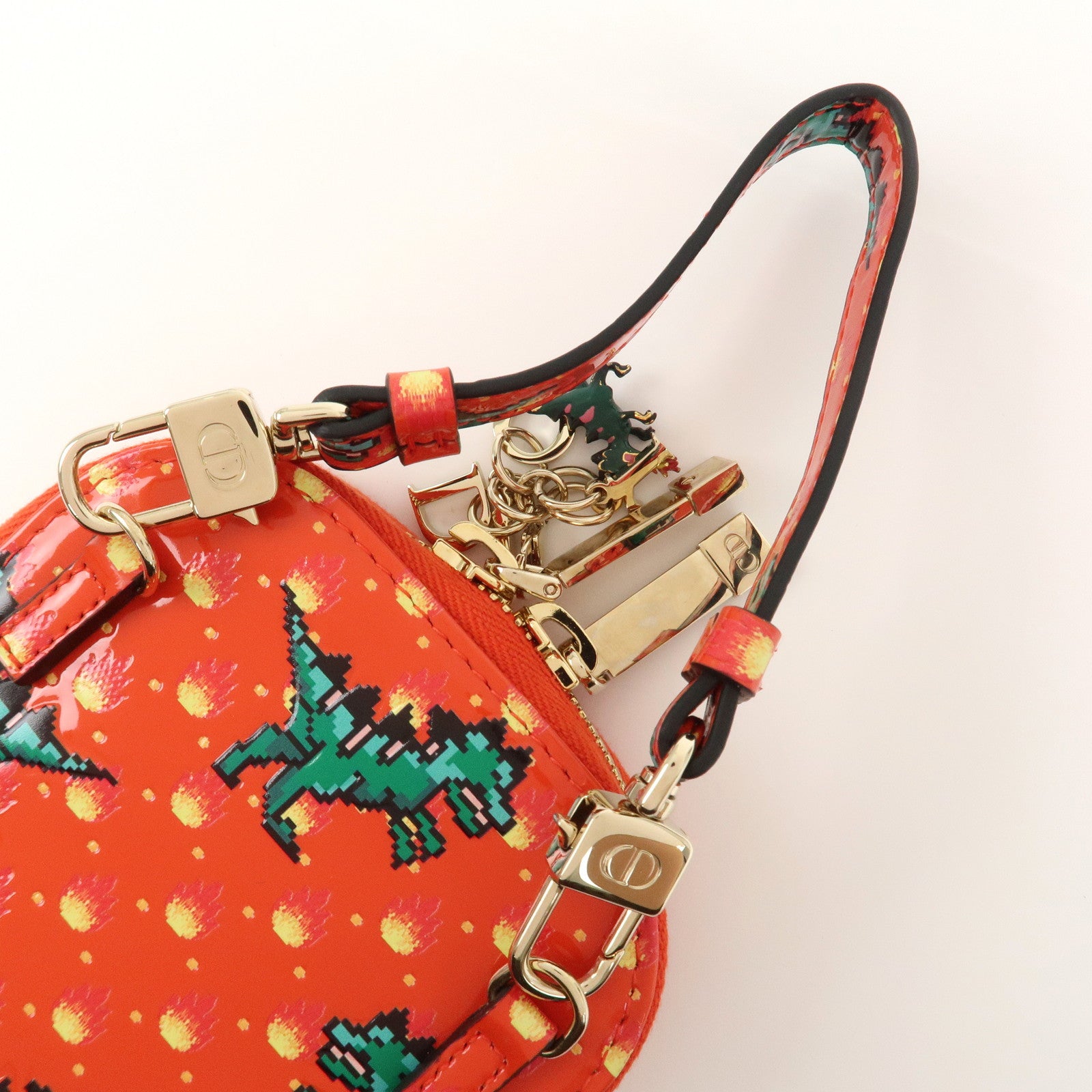 Christian Dior Dinosaur Motif Patent Leather Hand Bag Shoulder Bag