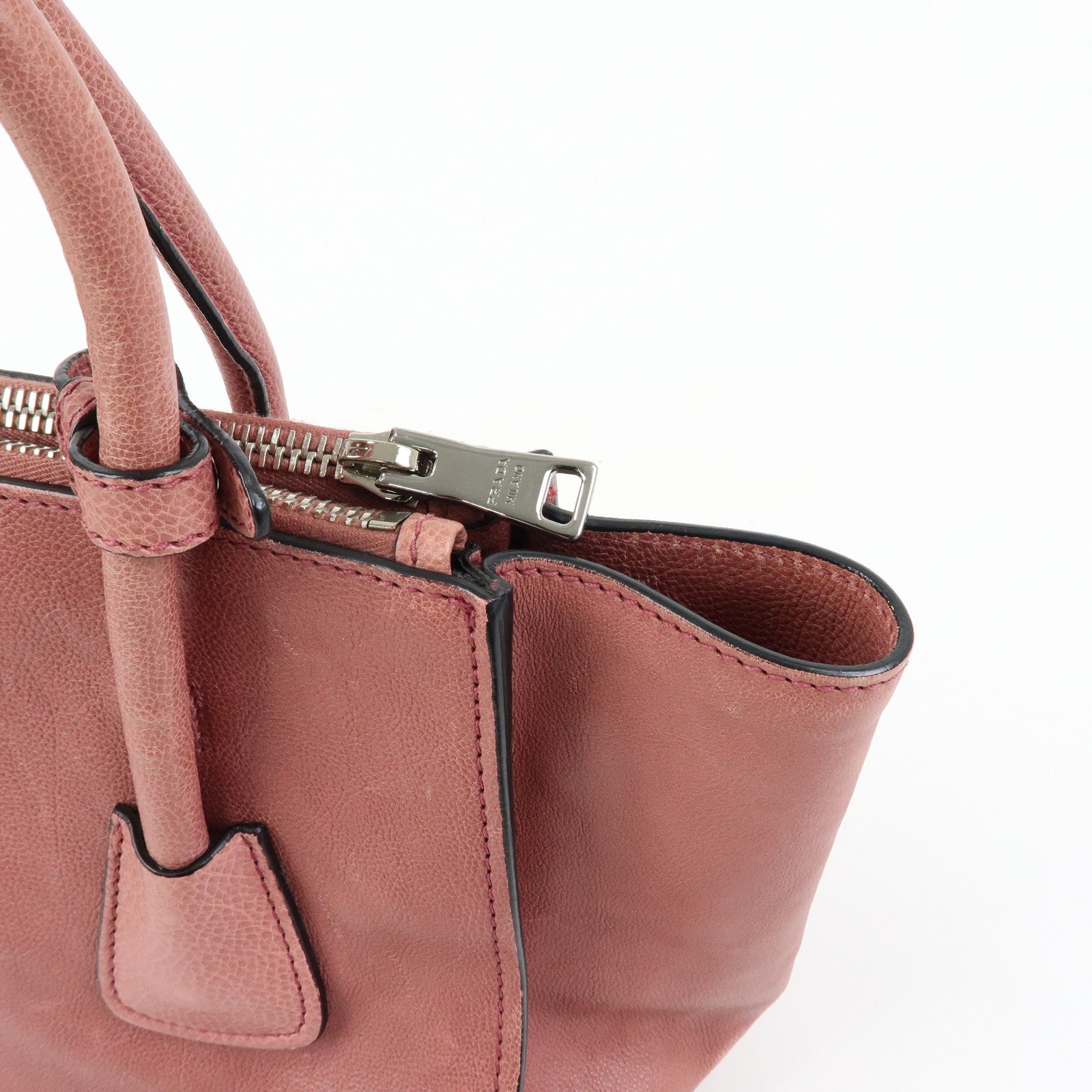 PRADA Triangle Logo Leather 2Way Bag Hand Bag Shoulder Bag Pink