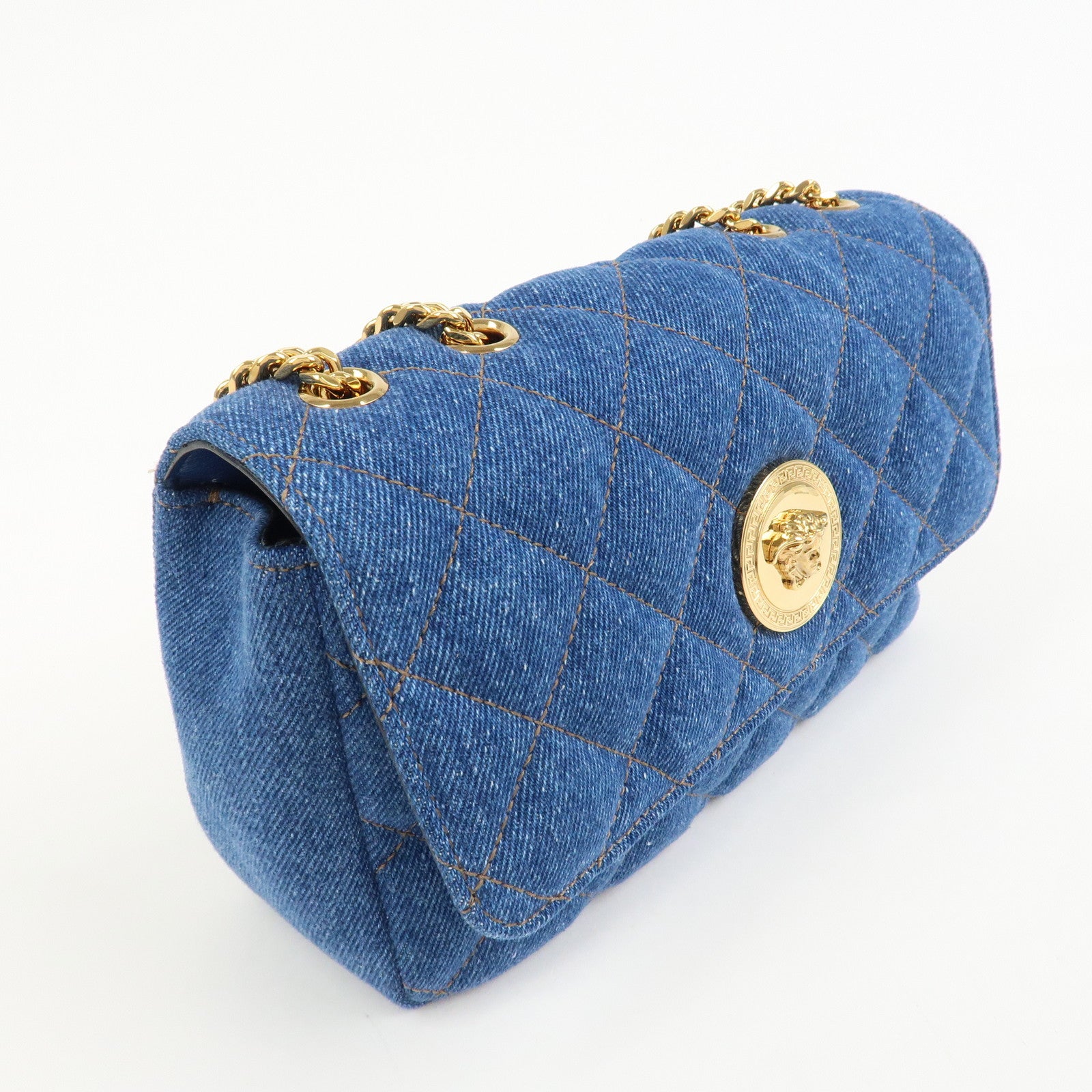 GIANNI VERSACE Demin Leather Chain Shoulder Bag Blue