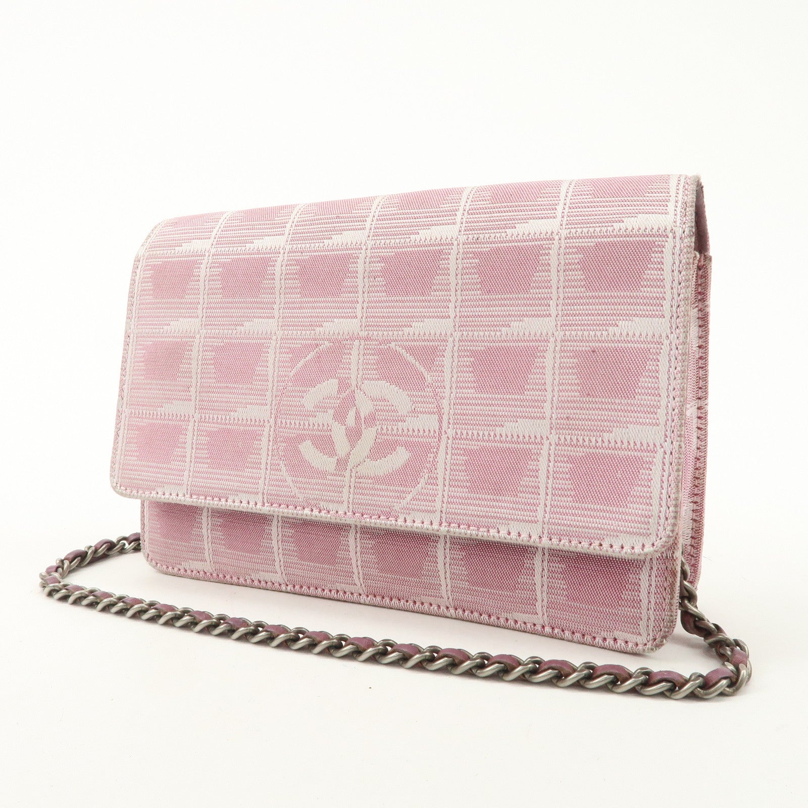 CHANEL New Travel Line Nylon Jacquard Chain Wallet Shoulder Bag 6535288 Used