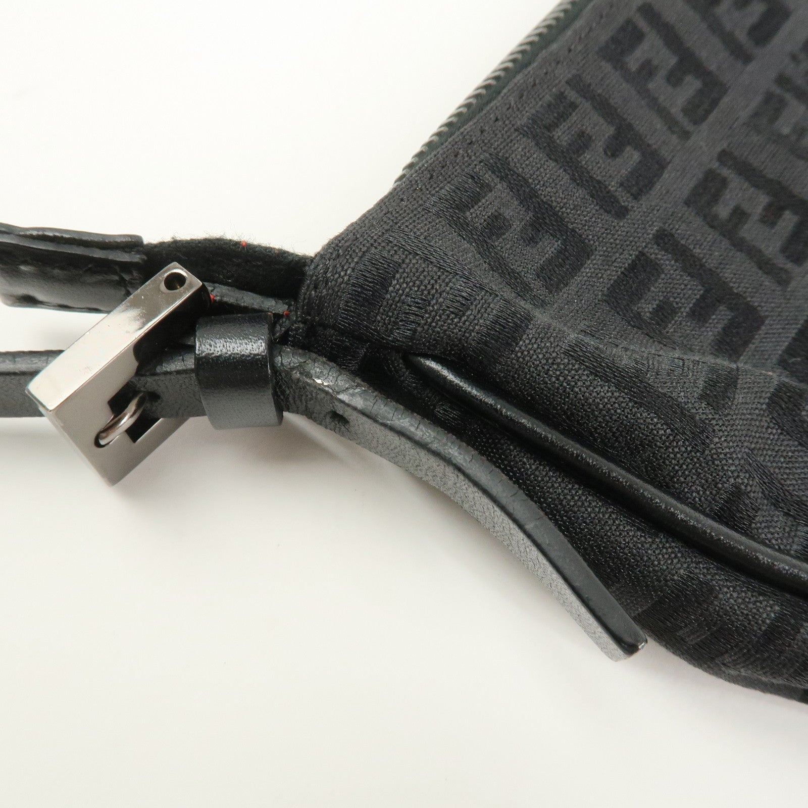 FENDI Zucchino Canvas Leather Shoulder Bag Hand Bag Black