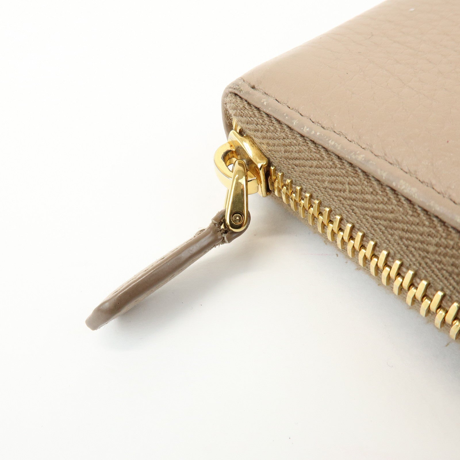 PRADA Calf Leather Compact Round Zippy Wallet Beige Gold