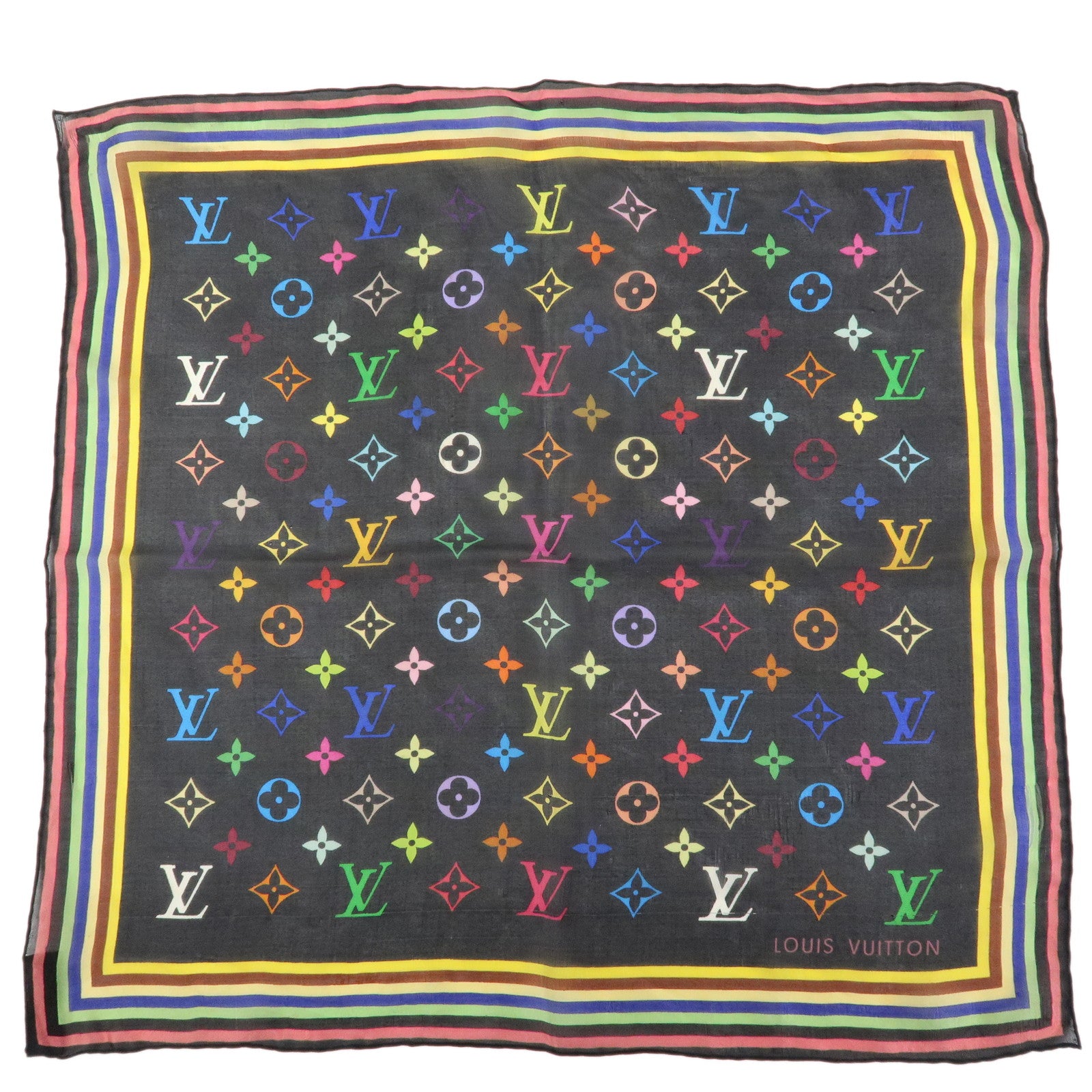 Louis Vuitton Monogram Silk 100% Scarf Multicolor Noir Black