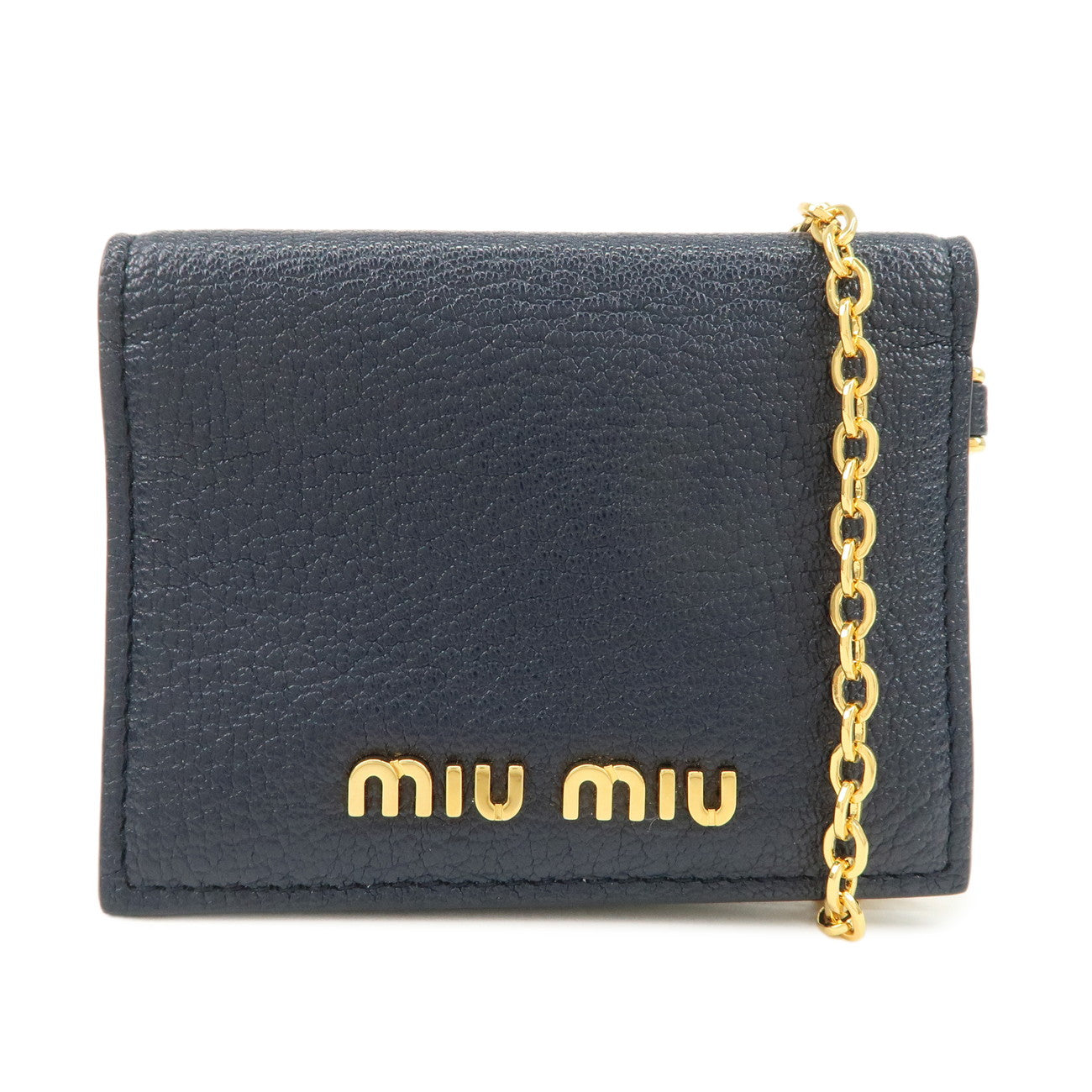 MIUMIU Logo Madras Leather Card Case Pass Case Navy 5MC320 Used