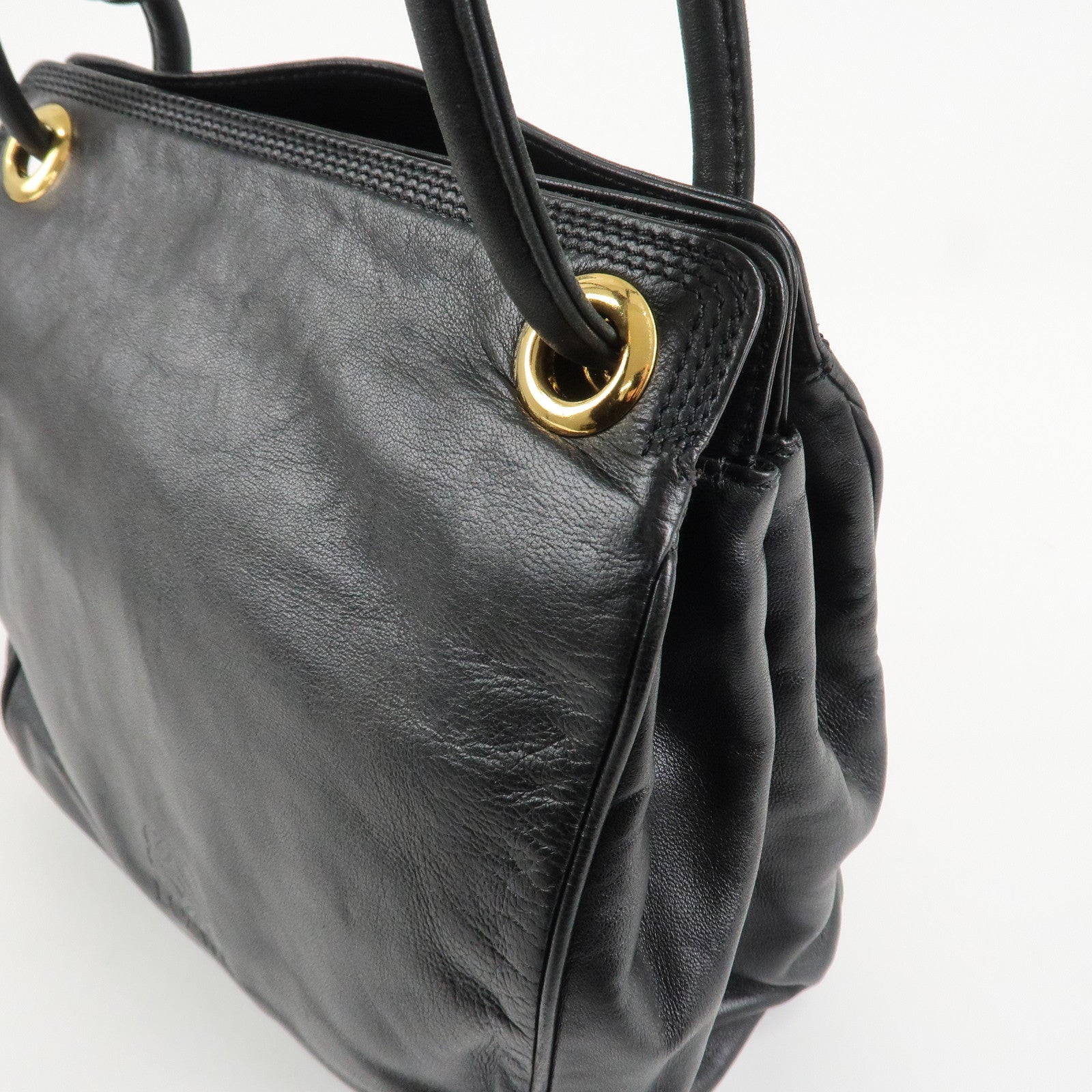 LOEWE Anagram Leather Shoulder Bag Black Gold Hardware Used