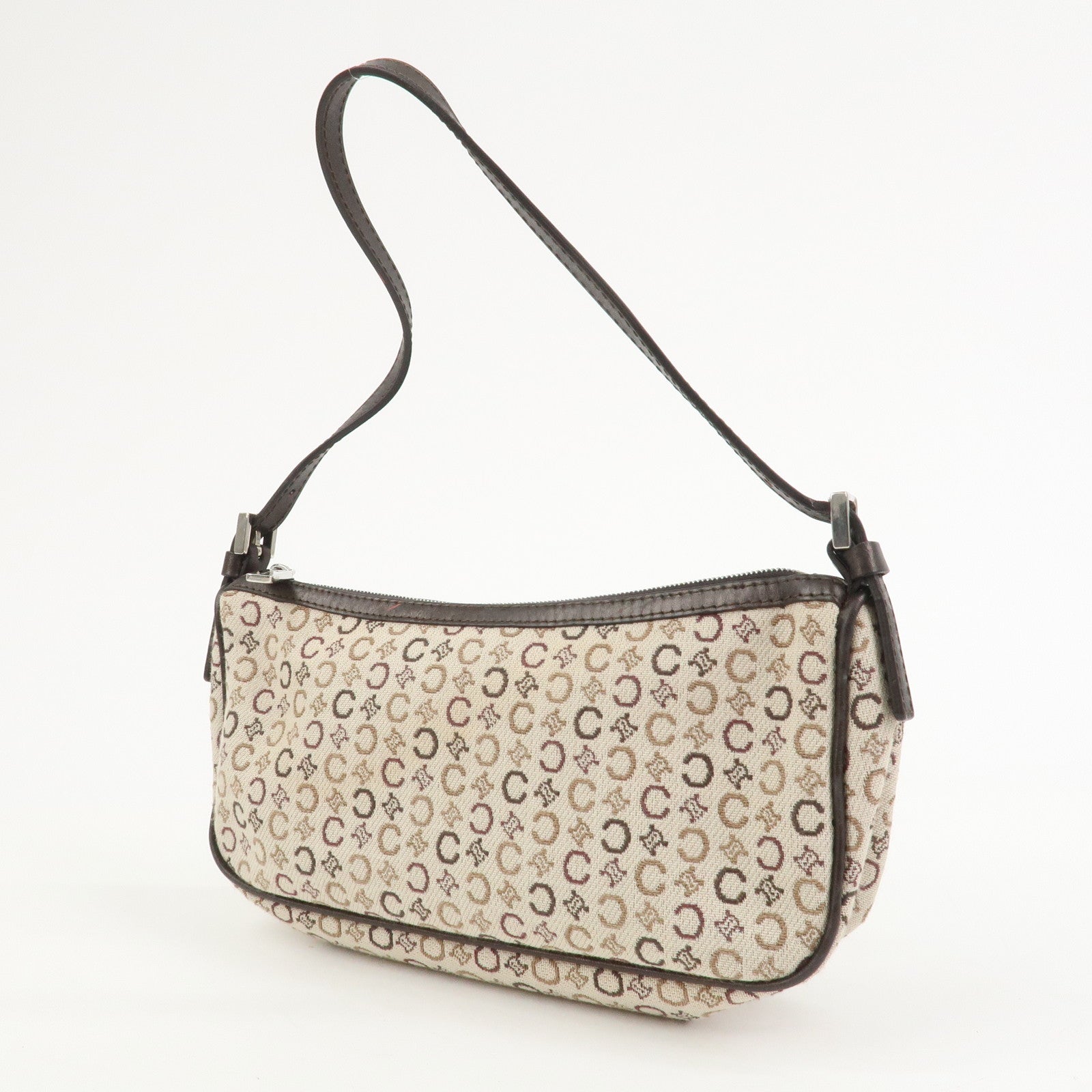 CELINE C Macadam Jacquard Leather Hand Shoulder Bag Beige Brown