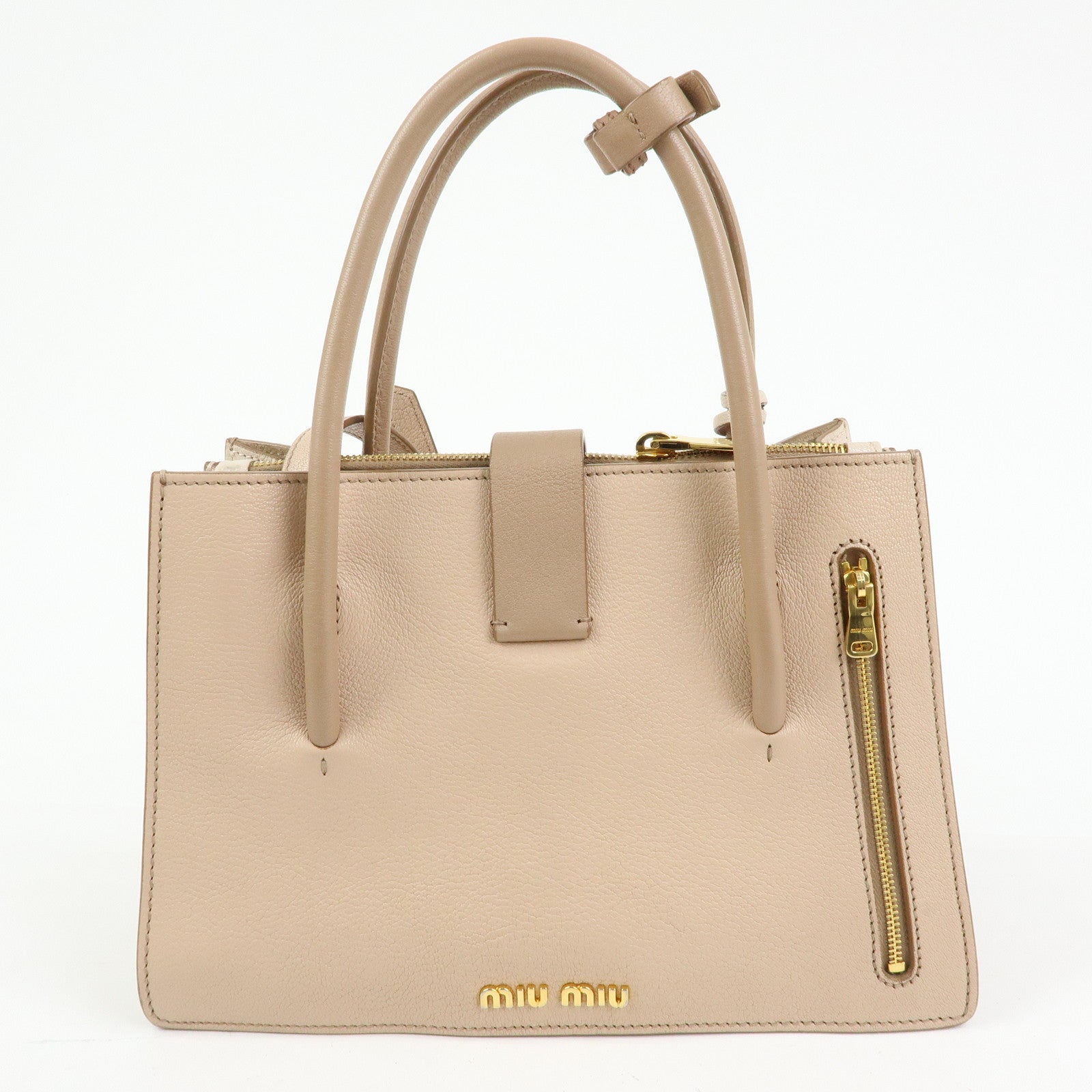MIU MIU Madras Leather 2Way Bag Hand Bag Shoulder Bag Beige
