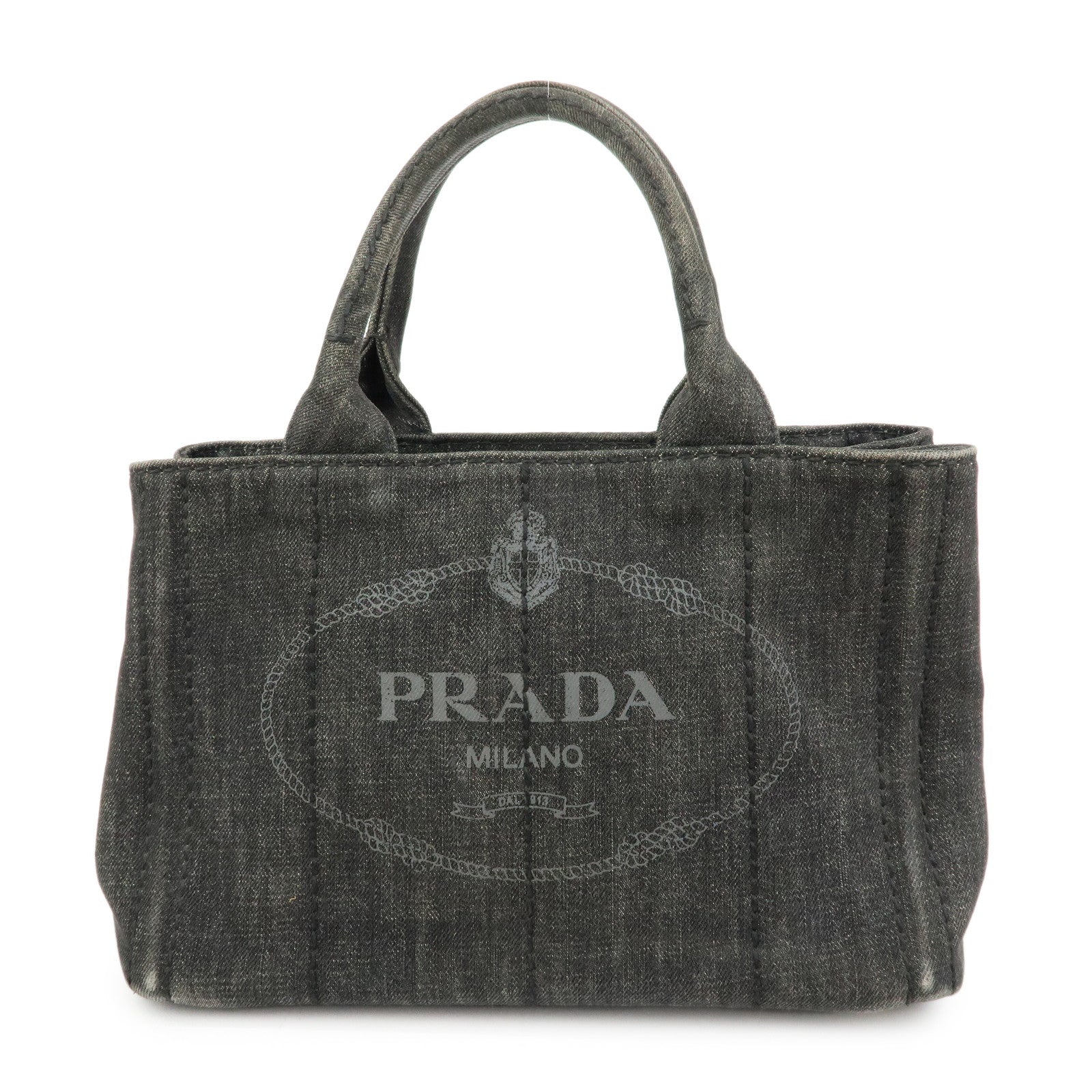 PRADA Triangle Logo Canapa Mini Denim 2Way Hand Bag Black 1BG439