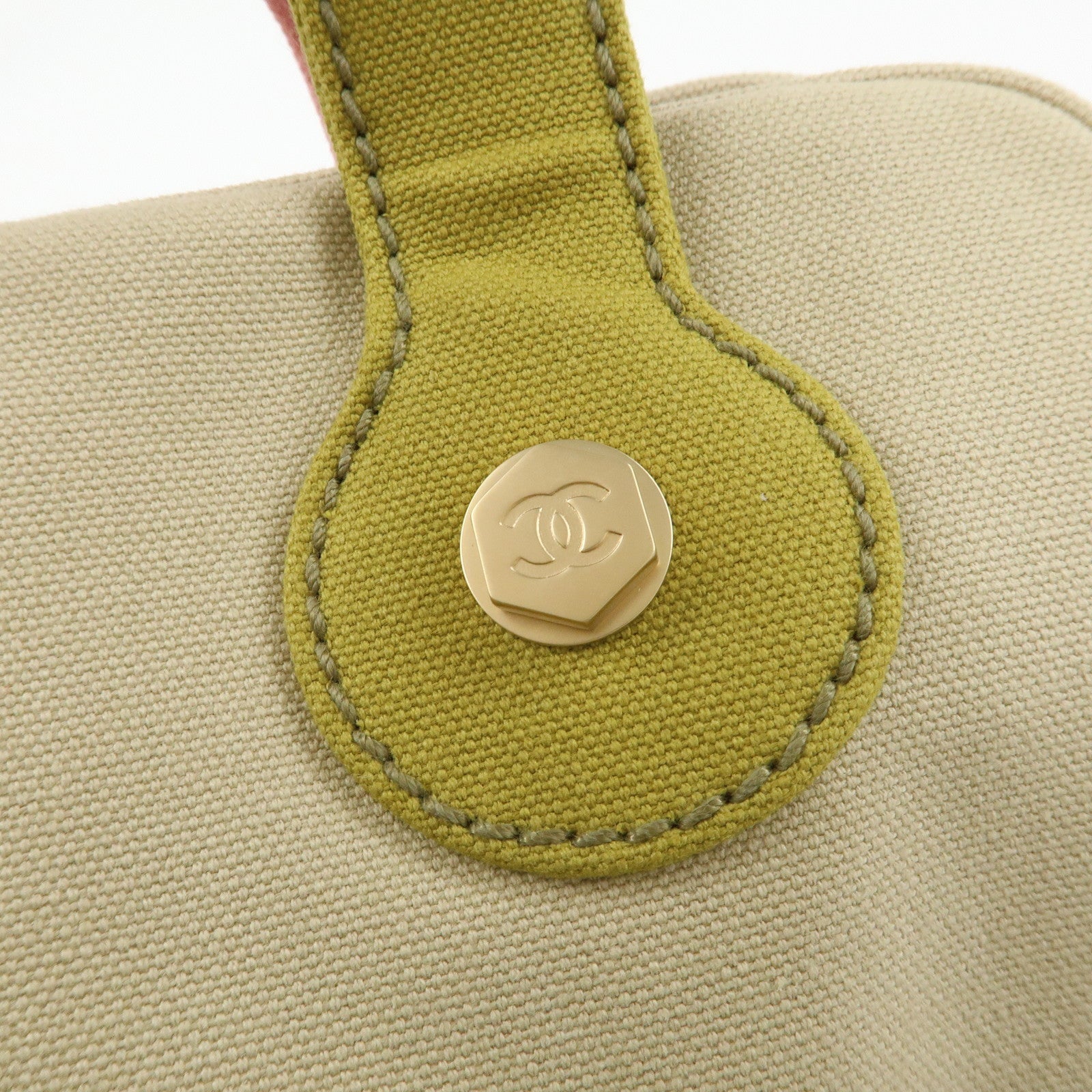 CHANEL Marshmello COCO Mark Canvas Hand Bag Beige Light Green Pink