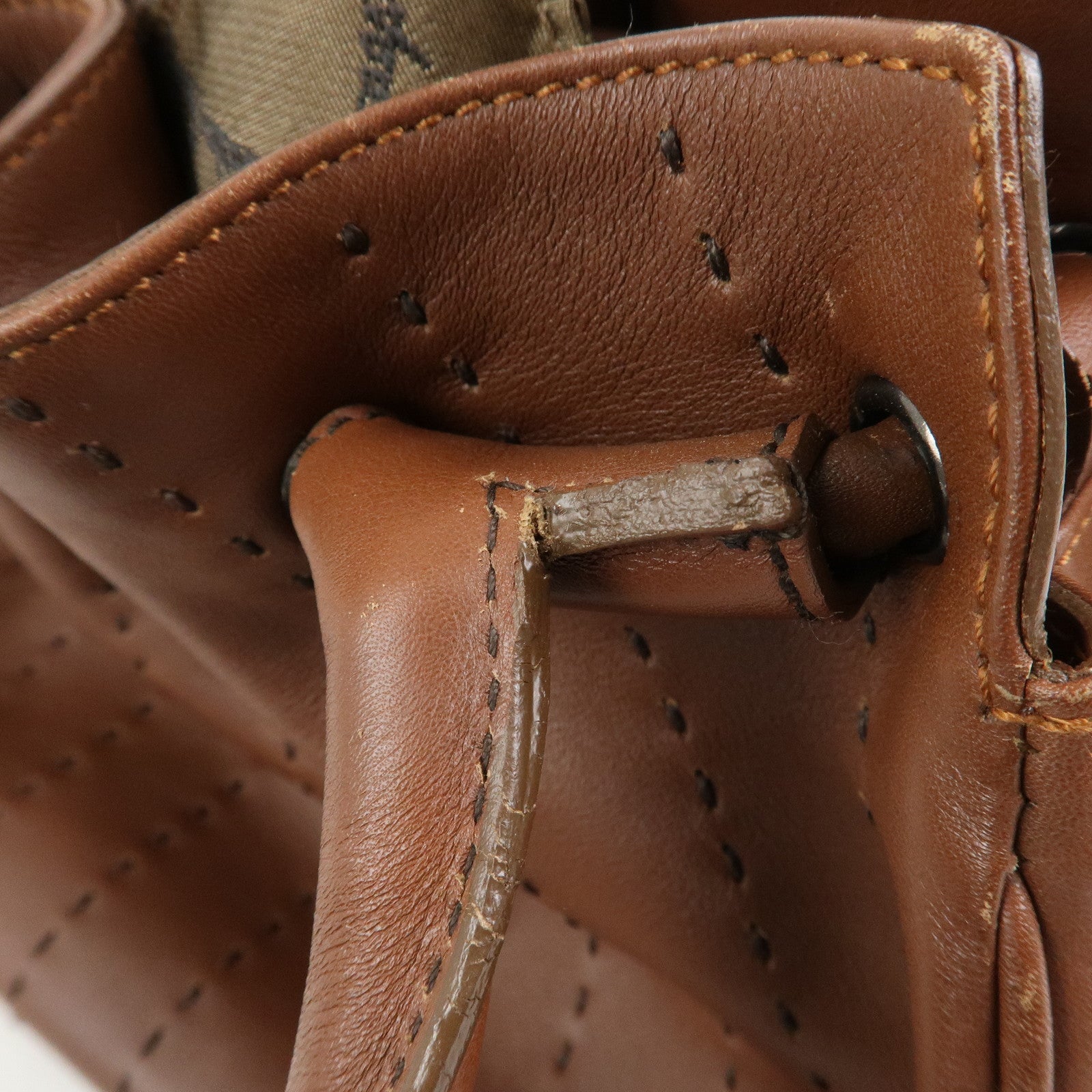 Ferragamo Gancini Leather Stitch Shoulder Bag Hand Bag Brown