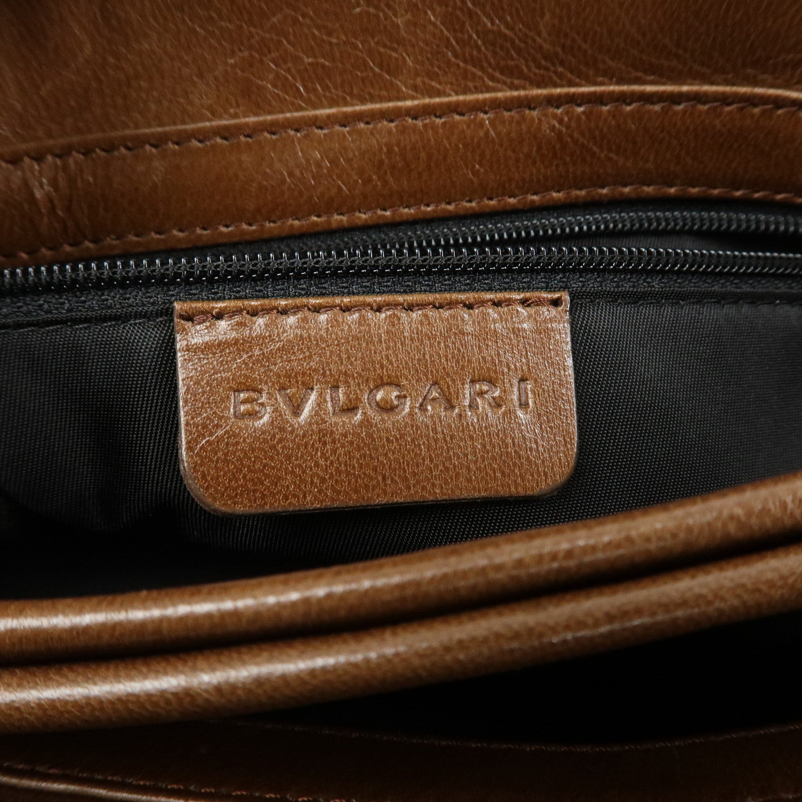 BVLGARI Logo Mania Nylon Leather Shoulder Bag Orange Brown RV EREM
