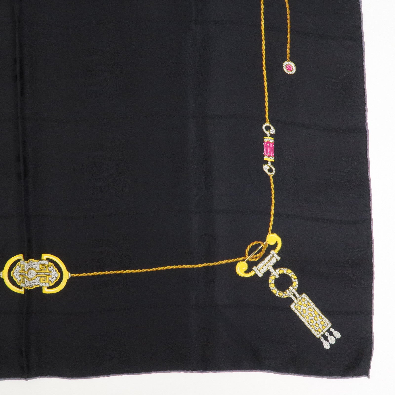Cartier Must de Cartier Silk 100% Scarf Bijou Pattern Black Yellow